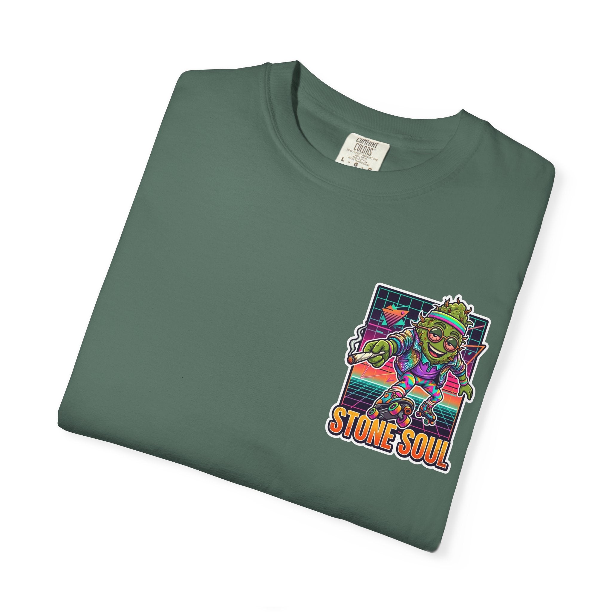 Retro 80s Synthwave Stone Soul Roller Skating Weed Bud Graphic Tee
