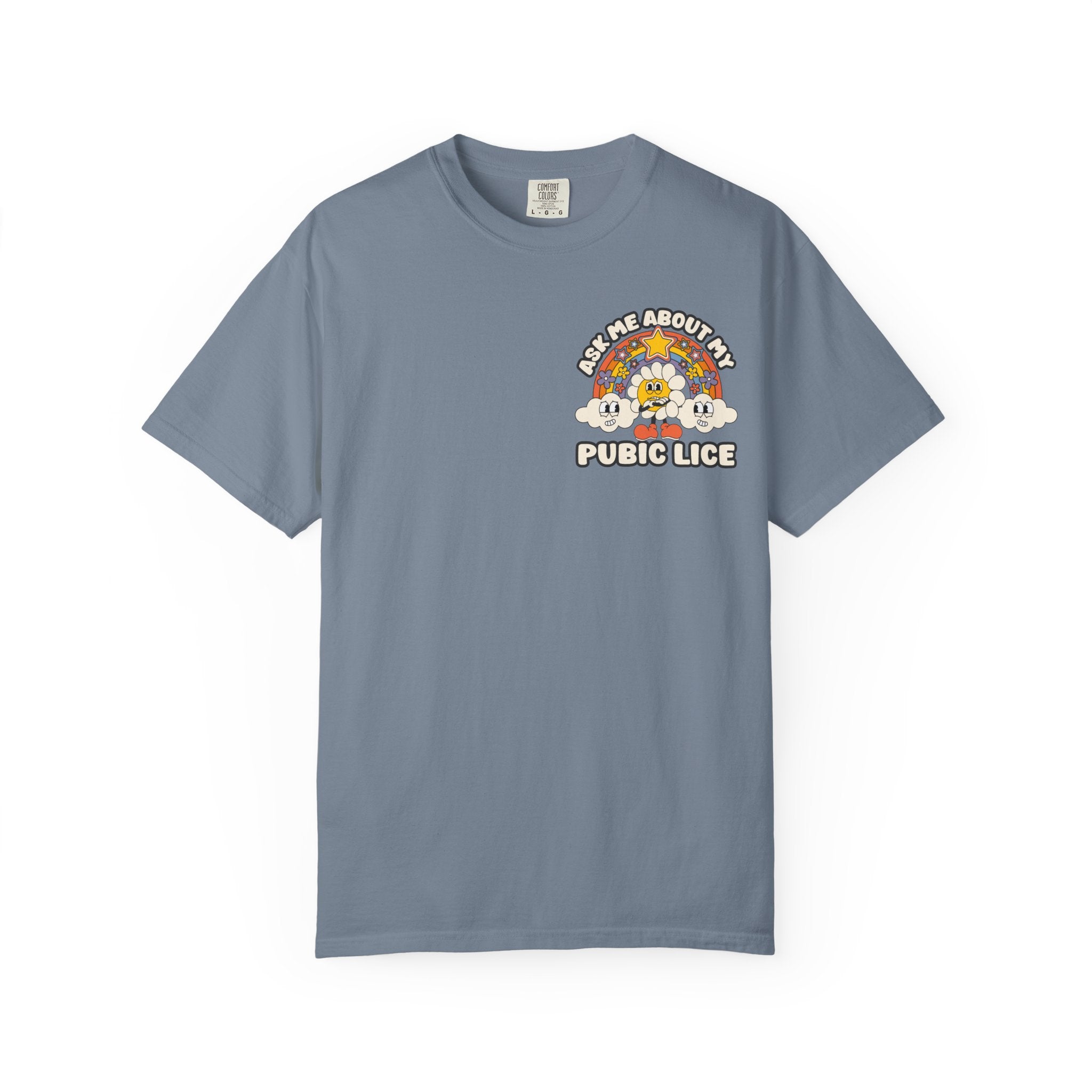 Adult Humor "Ask Me About My Pubic Lice" Double-Sided Retro Tee