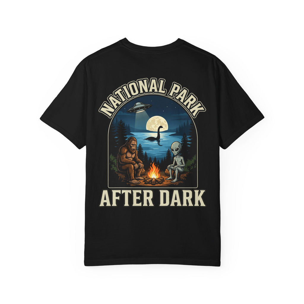 NATIONAL PARK AFTER DARK Funny Cryptid Alien T-Shirt - Mythical Creature Gift Tee
