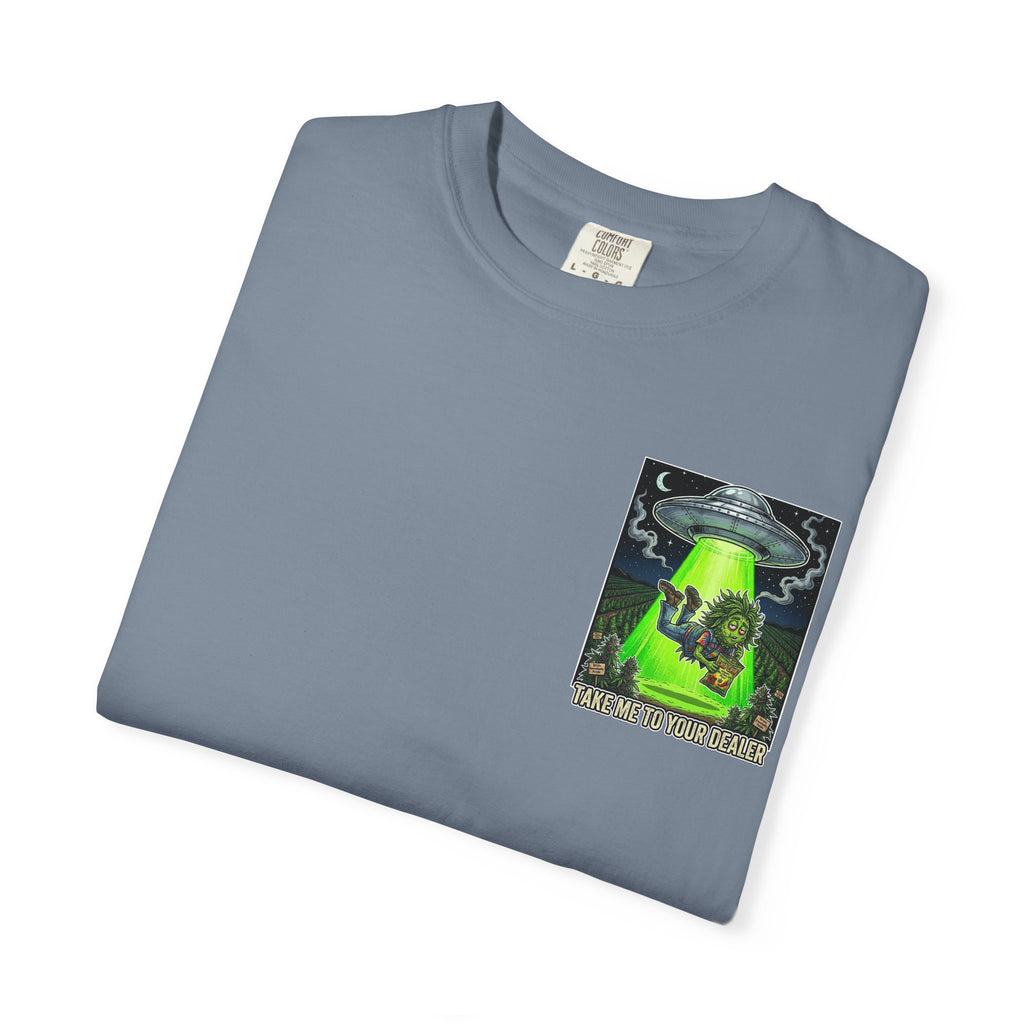 Take Me To Your Dealer - Retro Sci-Fi Cannabis Graphic Tee