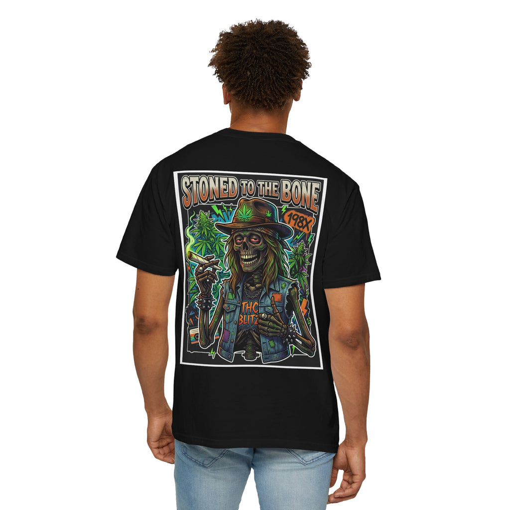Stoned to the Bone Retro 1980s Metal Skeleton Graphic Tee