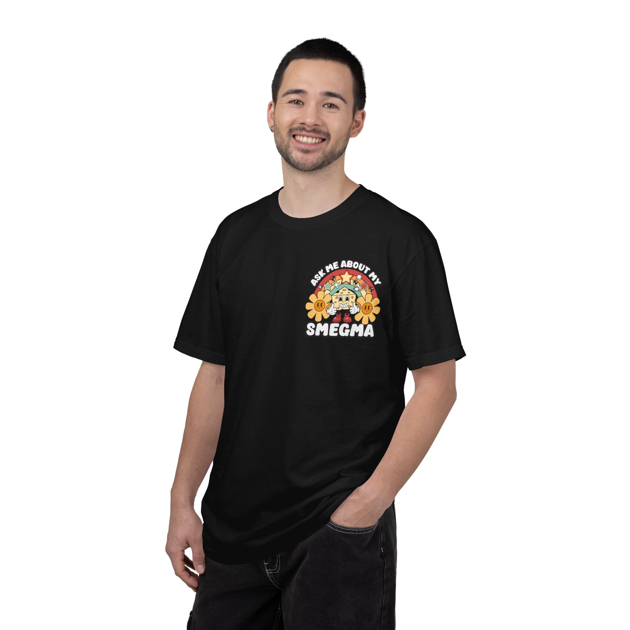 Adult Humor "Ask Me About My Smegma" Double-Sided Retro Tee