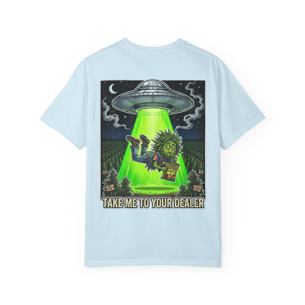 Take Me To Your Dealer - Retro Sci-Fi Cannabis Graphic Tee