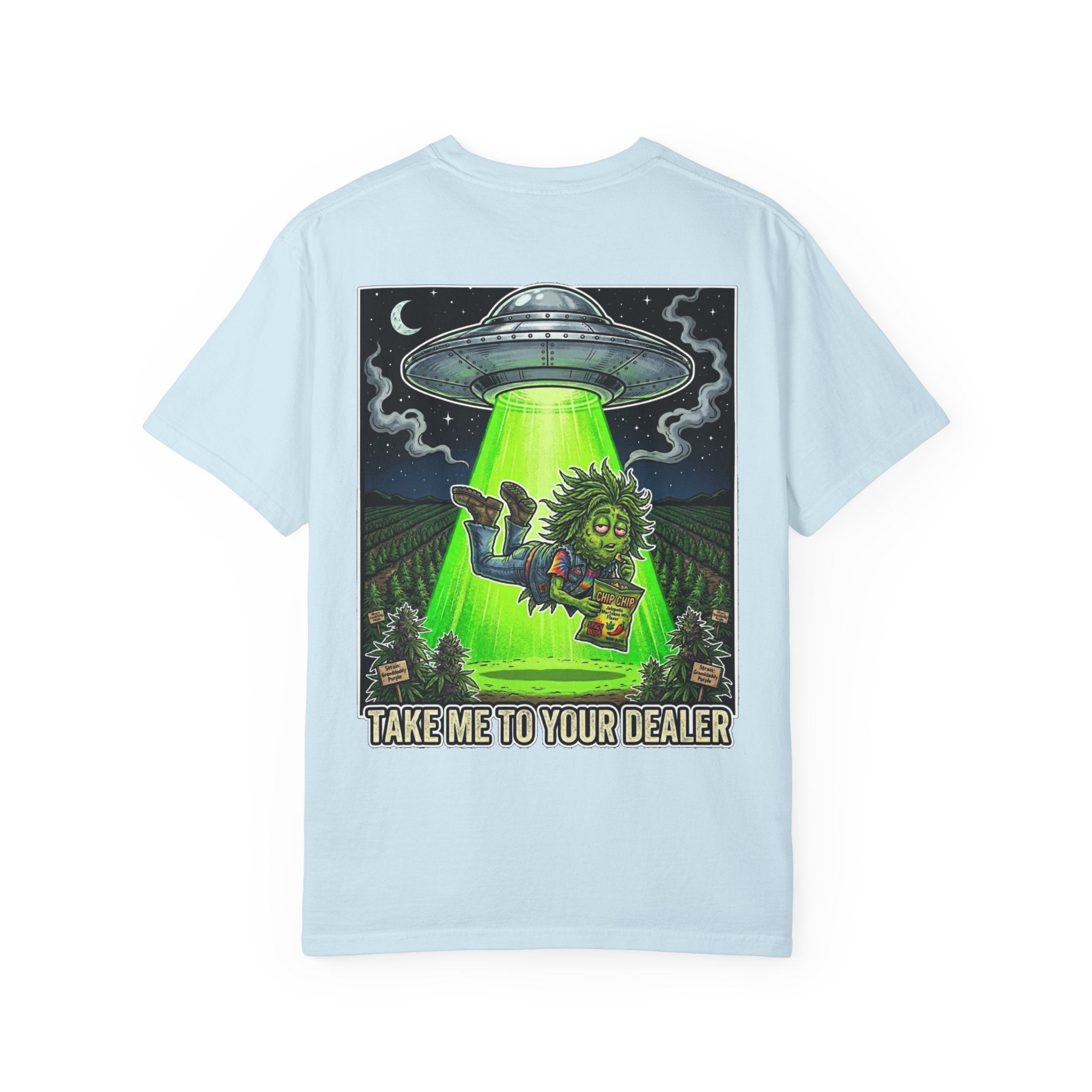 Take Me To Your Dealer - Retro Sci-Fi Cannabis Graphic Tee