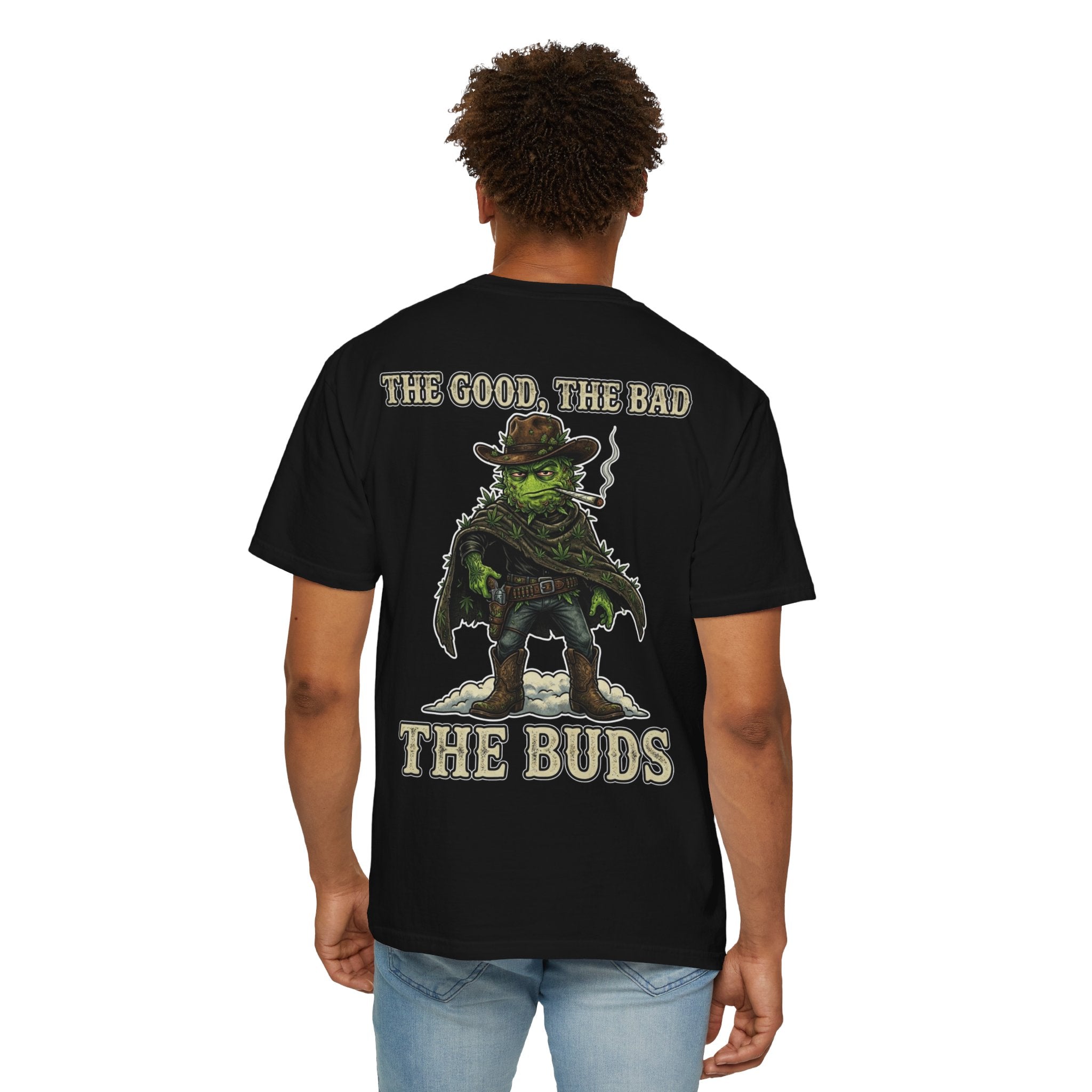 The Good, The Bad, The Buds - Retro Western Satire Cannabis T-Shirt