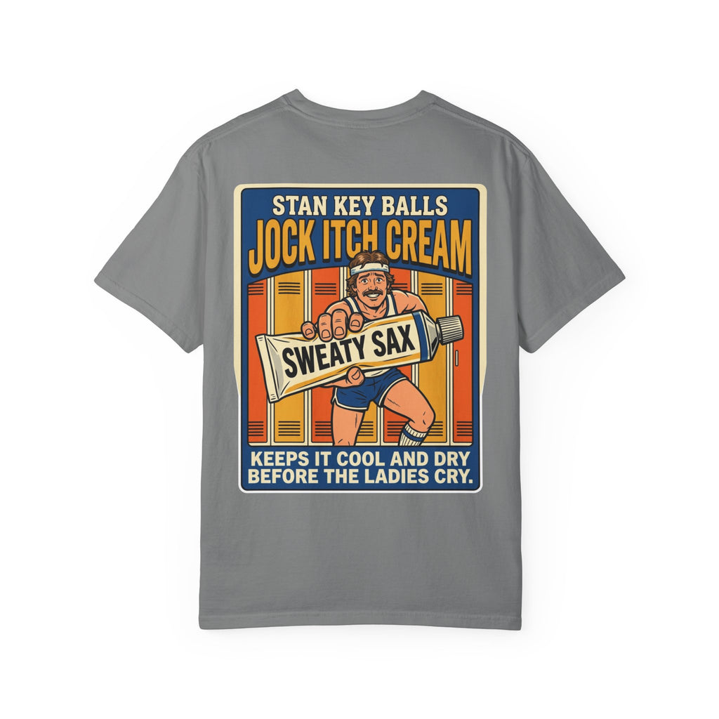 Funny Stan Key Balls Jock Itch Cream Shirt Sarcastic 1970s Retro Adult Humor Gym Gag Tee