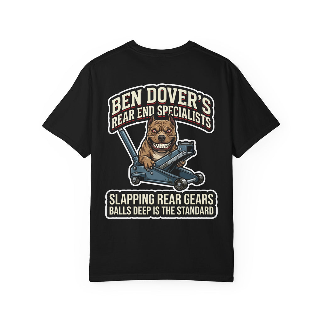 Ben Dover's Rear End Specialists Shirt - Funny Retro Mechanic Blue Collar Adult Humor Gift