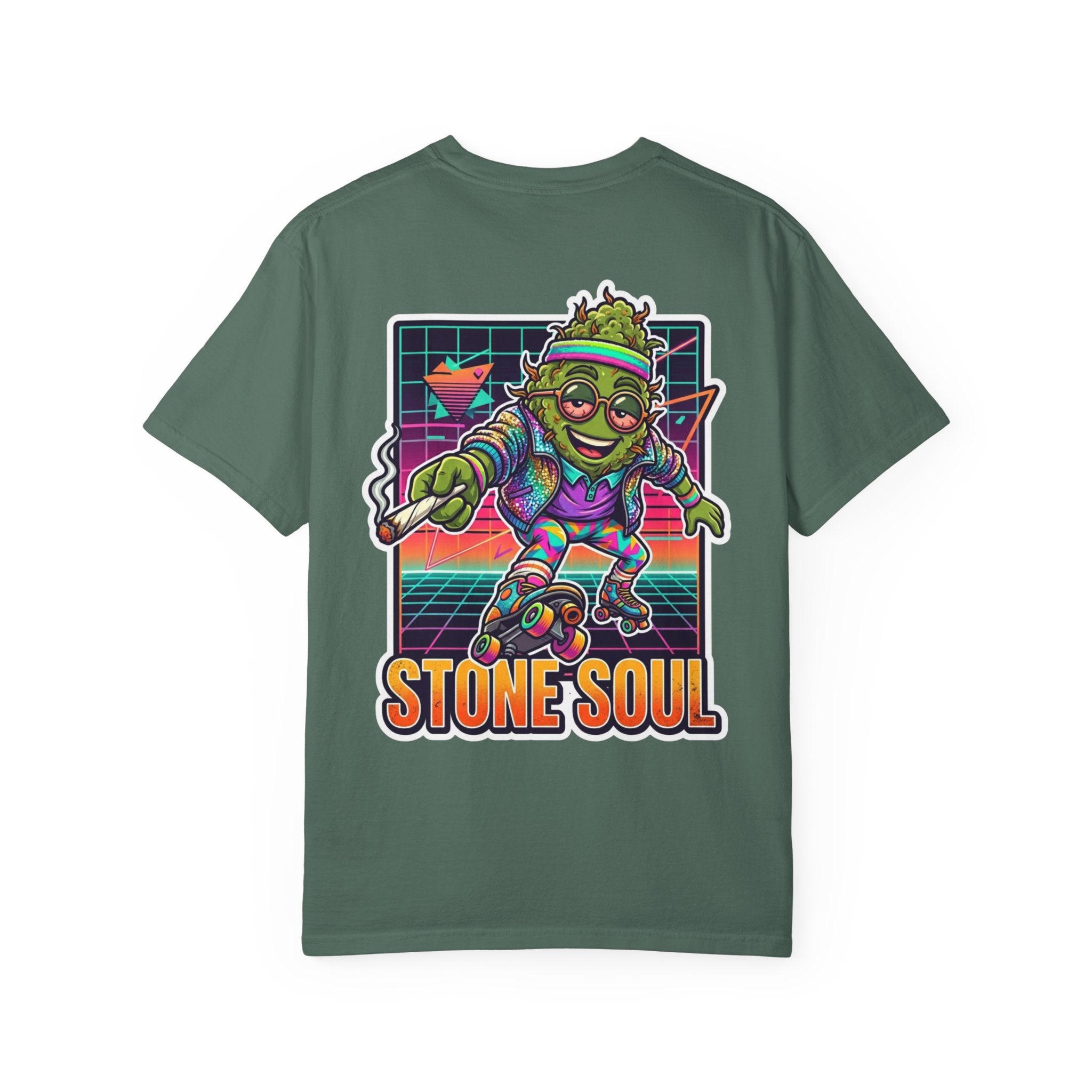 Retro 80s Synthwave Stone Soul Roller Skating Weed Bud Graphic Tee