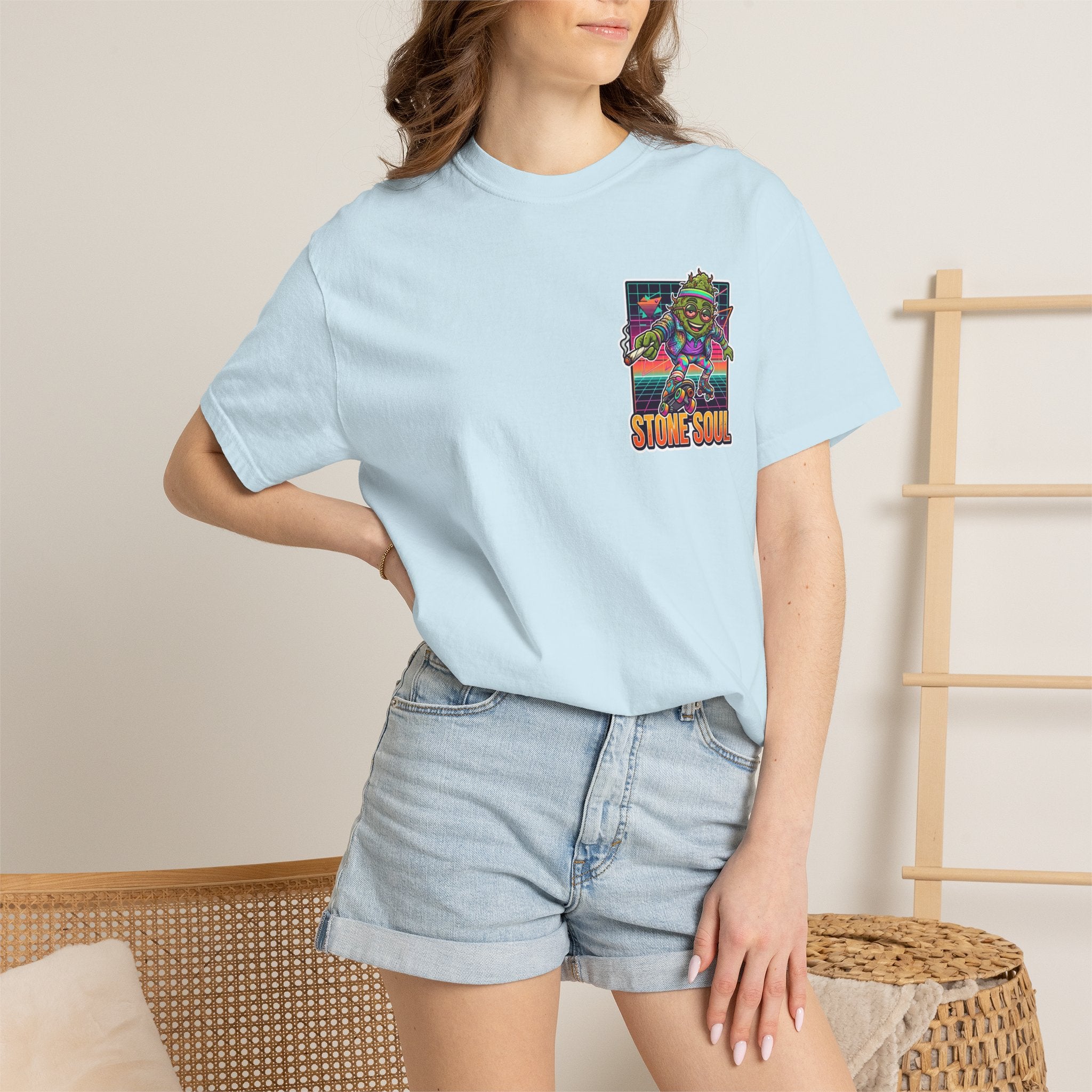 Retro 80s Synthwave Stone Soul Roller Skating Weed Bud Graphic Tee