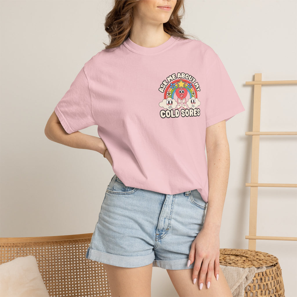 Adult Humor "Ask Me About My Cold Sores" Double-Sided Retro Tee