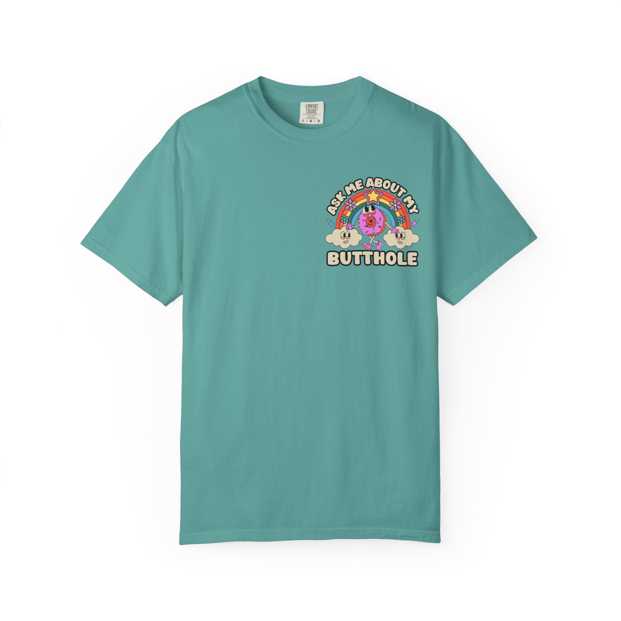 Adult Humor "Ask Me About My Butthole" Double-Sided Retro Tee
