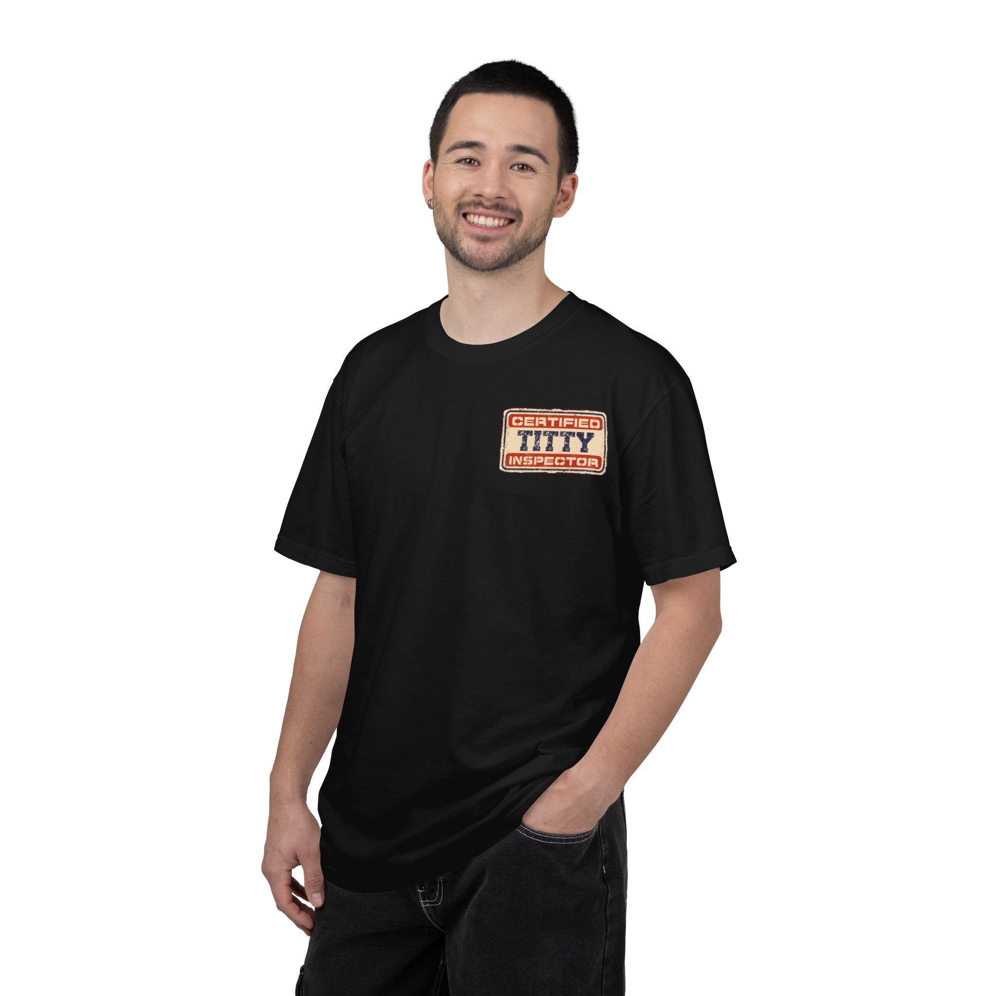 Adult Humor "Certified Titty Inspector" Double-Sided Tee