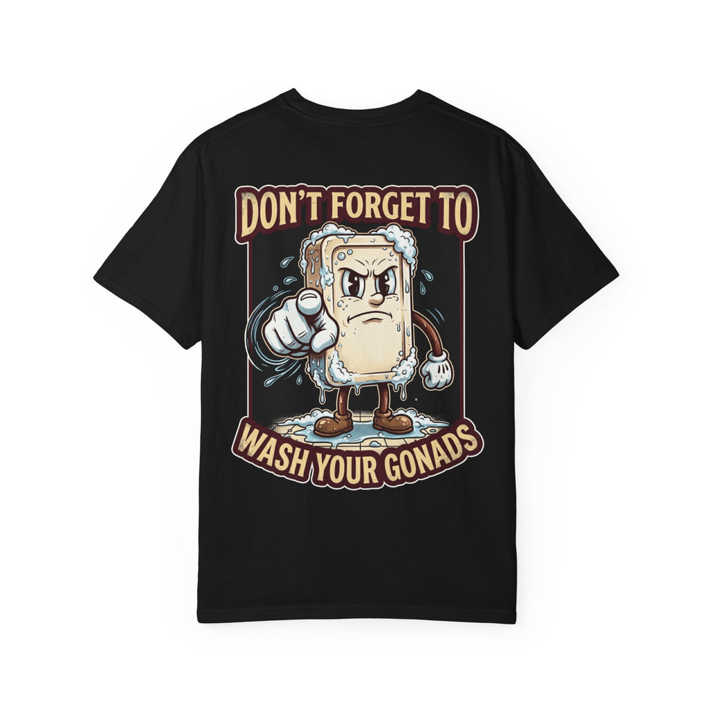 Funny 1930s Soap Bar Tee - Don't Forget To Wash Your Gonads Retro Vintage Joke Shirt