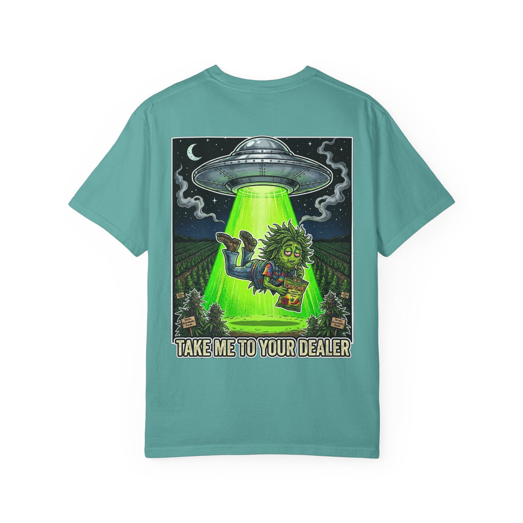 Take Me To Your Dealer - Retro Sci-Fi Cannabis Graphic Tee
