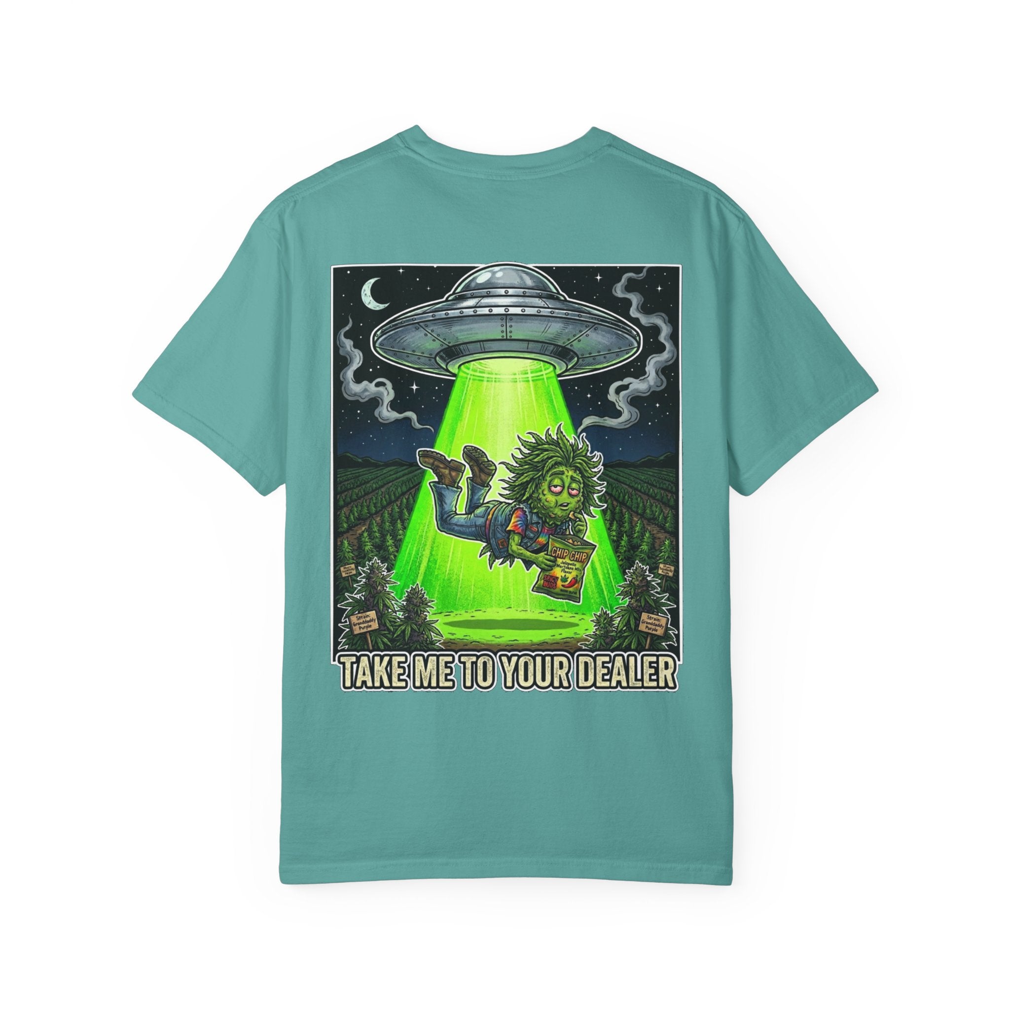 Take Me To Your Dealer - Retro Sci-Fi Cannabis Graphic Tee