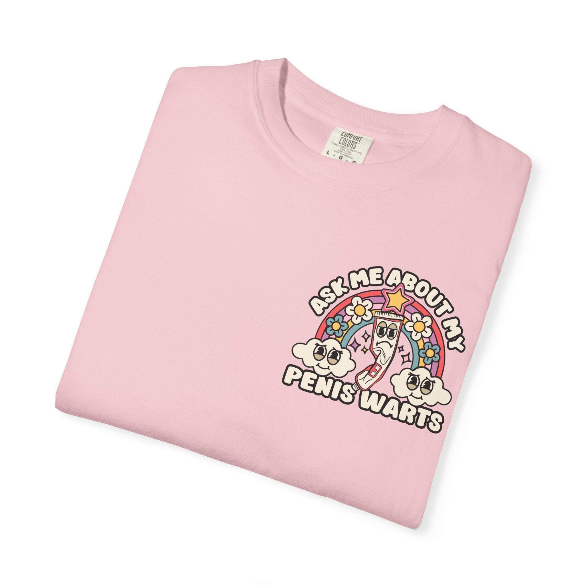 Adult Humor "Ask Me About My Penis Warts" Double-Sided Retro Tee