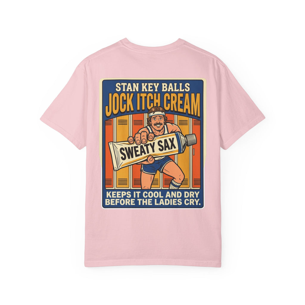 Funny Stan Key Balls Jock Itch Cream Shirt Sarcastic 1970s Retro Adult Humor Gym Gag Tee