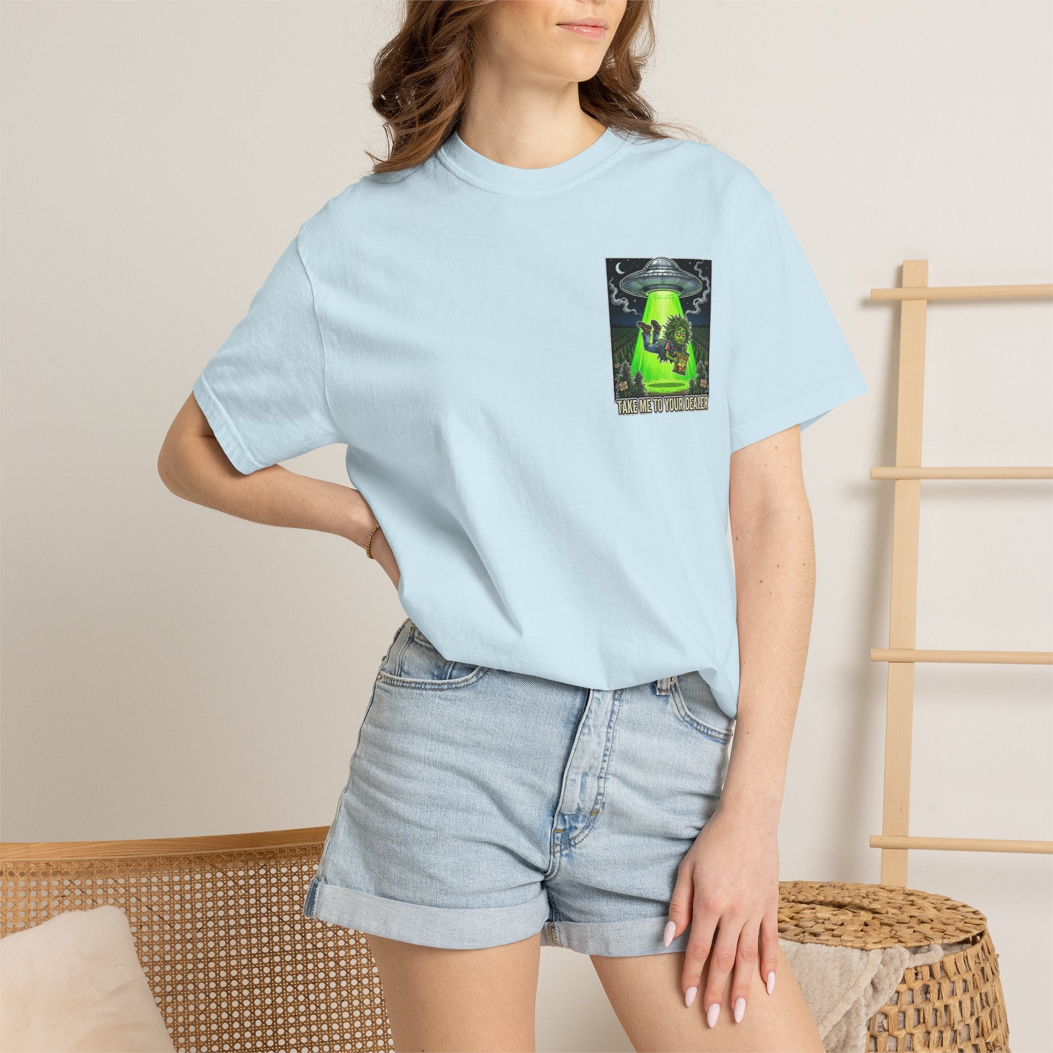 Take Me To Your Dealer - Retro Sci-Fi Cannabis Graphic Tee