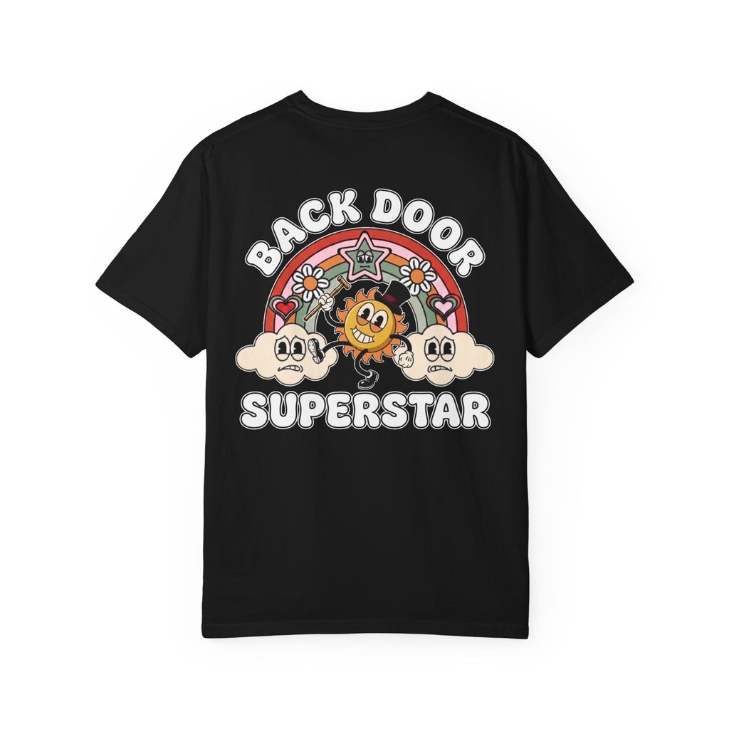 BACK DOOR SUPERSTAR Funny Retro Cartoon T-Shirt - Sarcastic Humor Gift Tee
