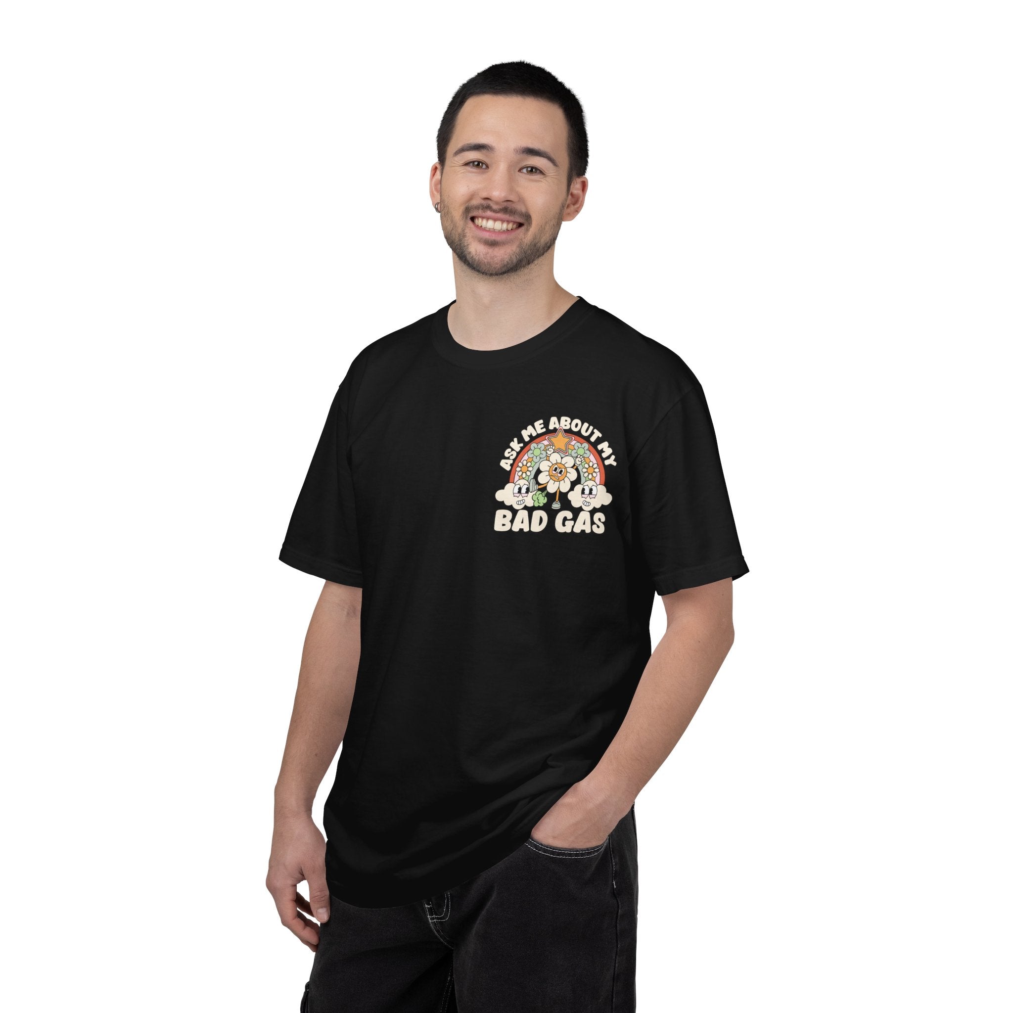 Adult Humor "Ask Me About My Bad Gas" Double-Sided Retro Tee