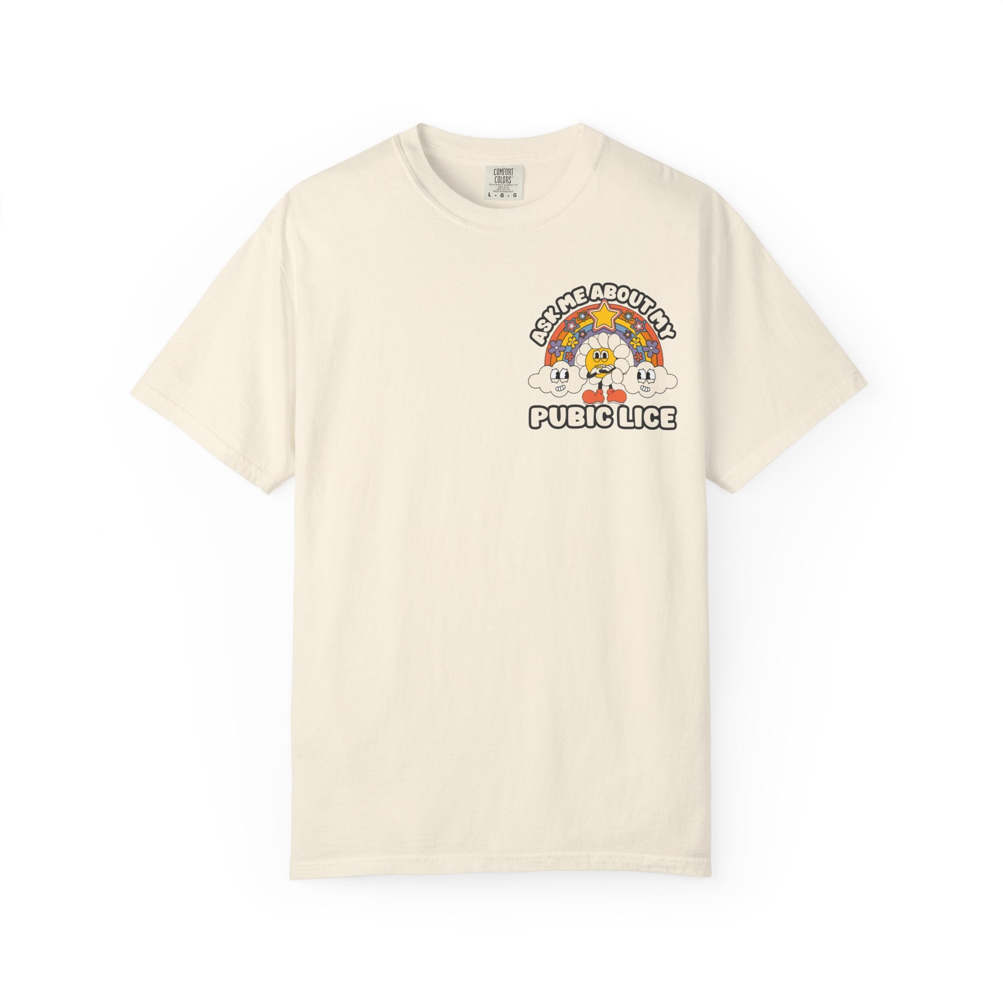 Adult Humor "Ask Me About My Pubic Lice" Double-Sided Retro Tee