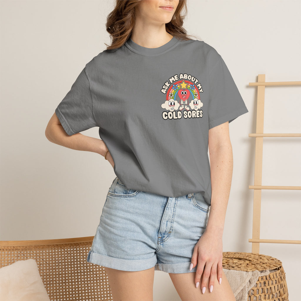 Adult Humor "Ask Me About My Cold Sores" Double-Sided Retro Tee