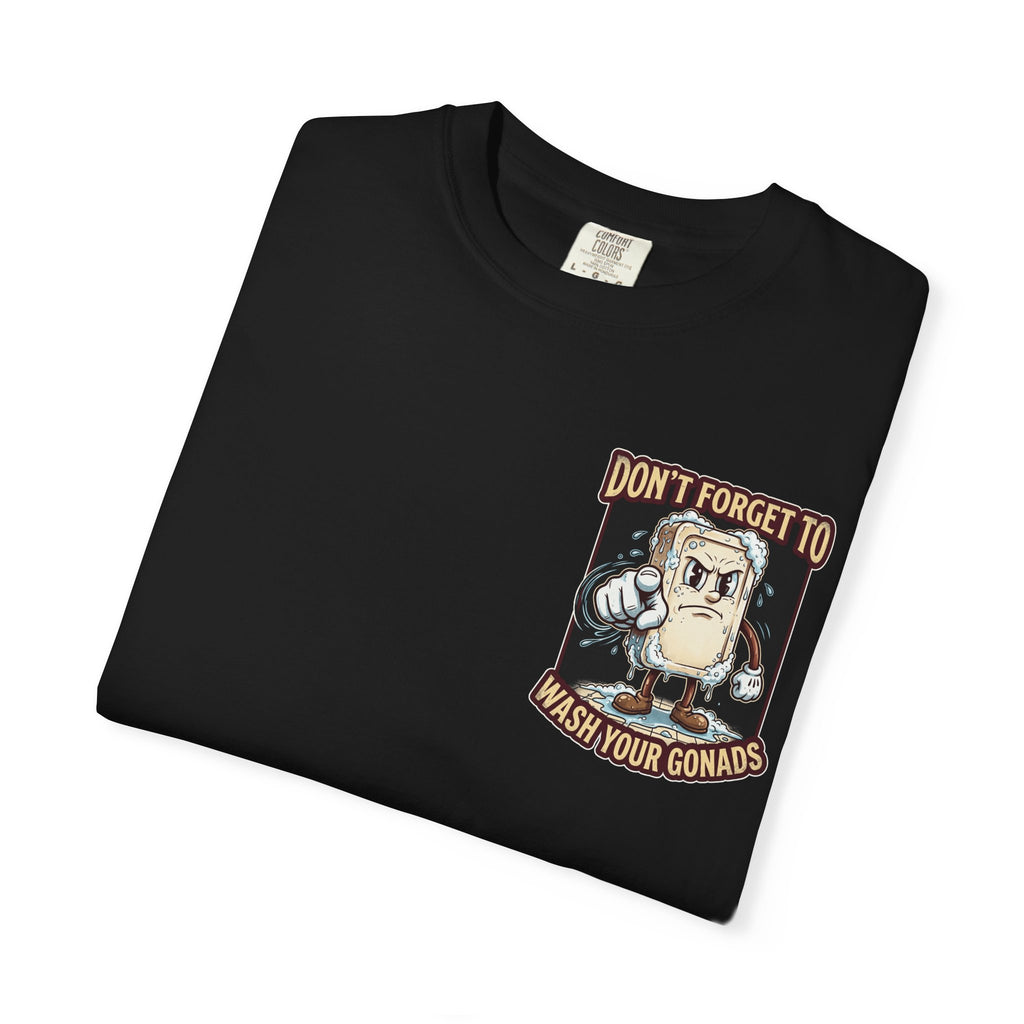 Funny 1930s Soap Bar Tee - Don't Forget To Wash Your Gonads Retro Vintage Joke Shirt