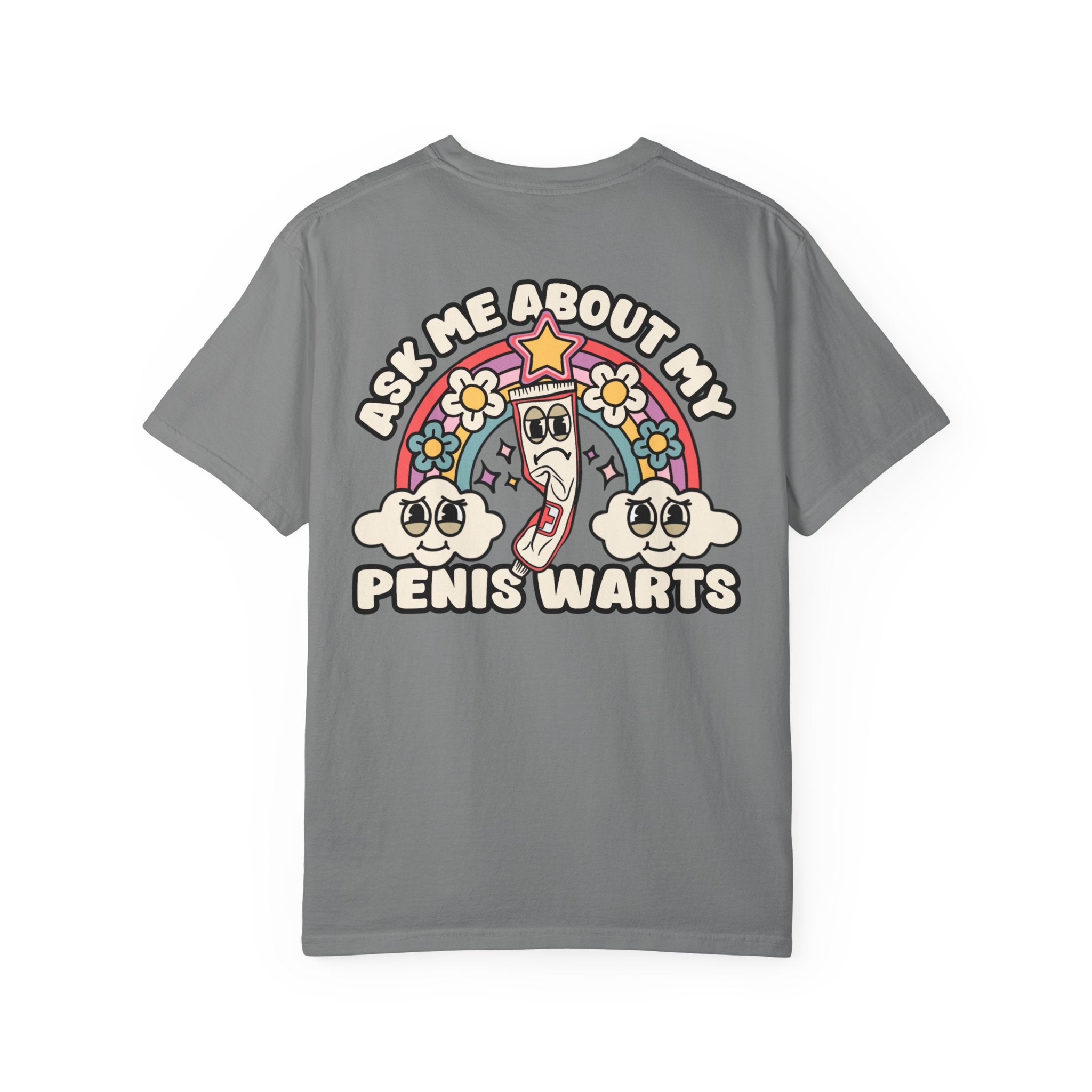 Adult Humor "Ask Me About My Penis Warts" Double-Sided Retro Tee