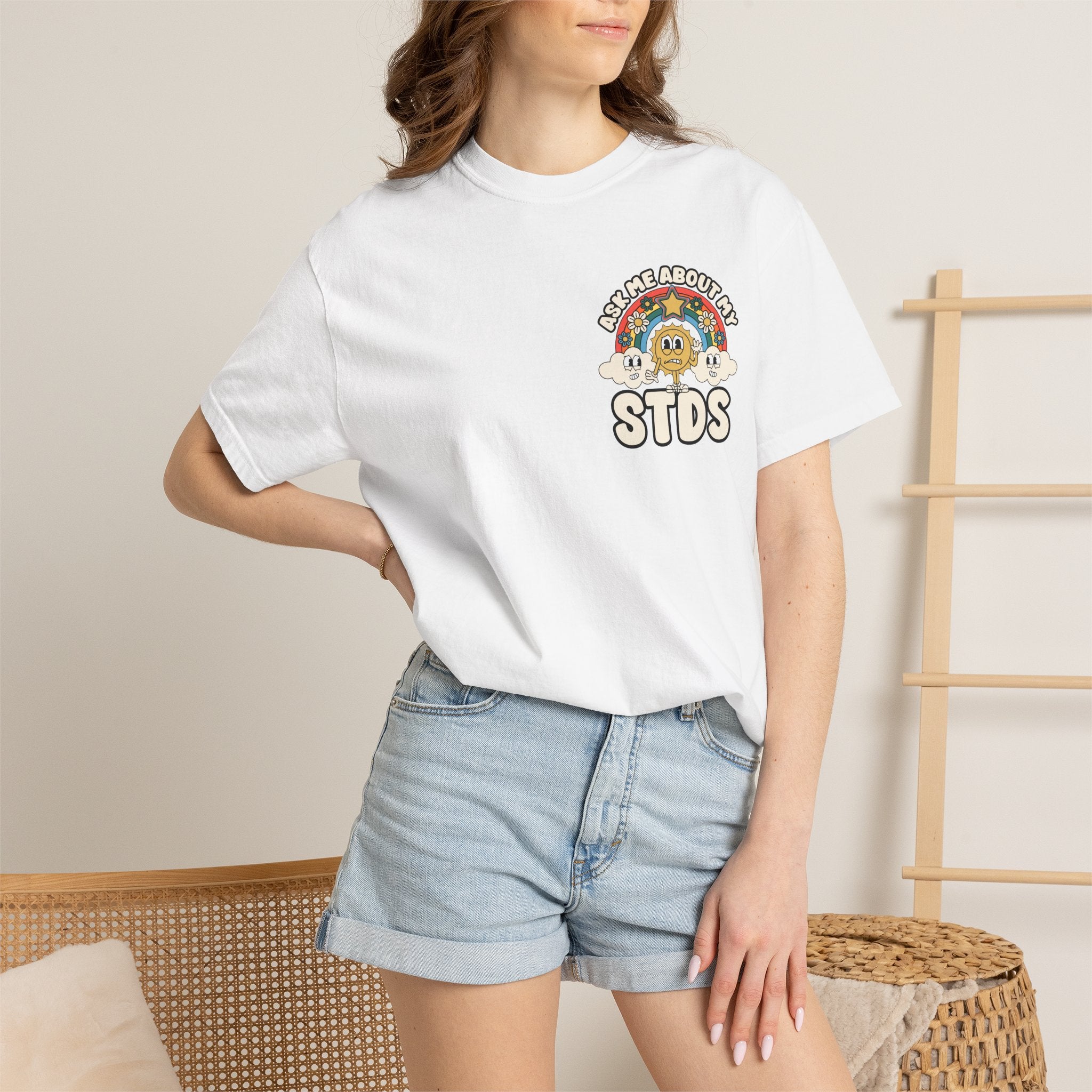 Adult Humor "Ask Me About My STDs" Double-Sided Retro Tee
