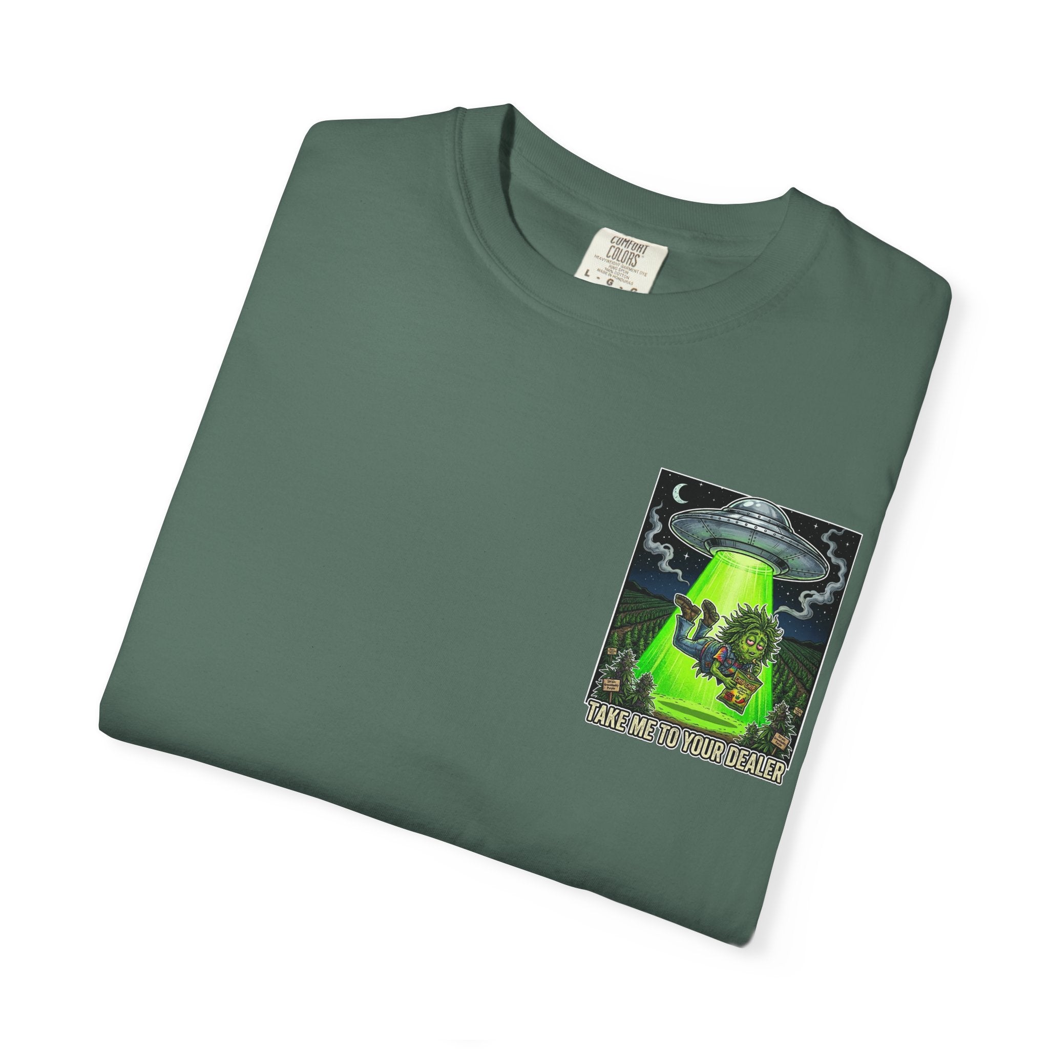 Take Me To Your Dealer - Retro Sci-Fi Cannabis Graphic Tee