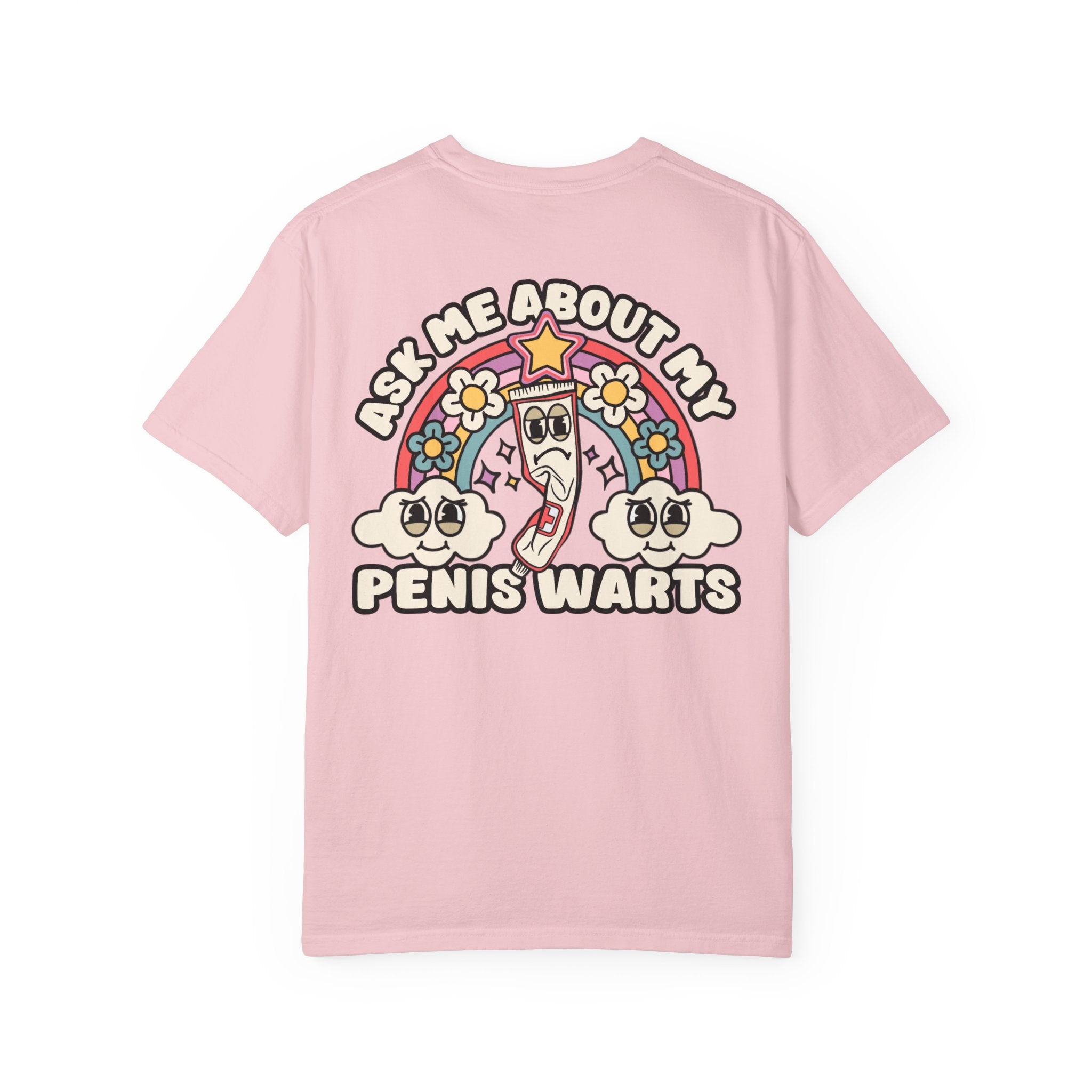 Adult Humor "Ask Me About My Penis Warts" Double-Sided Retro Tee