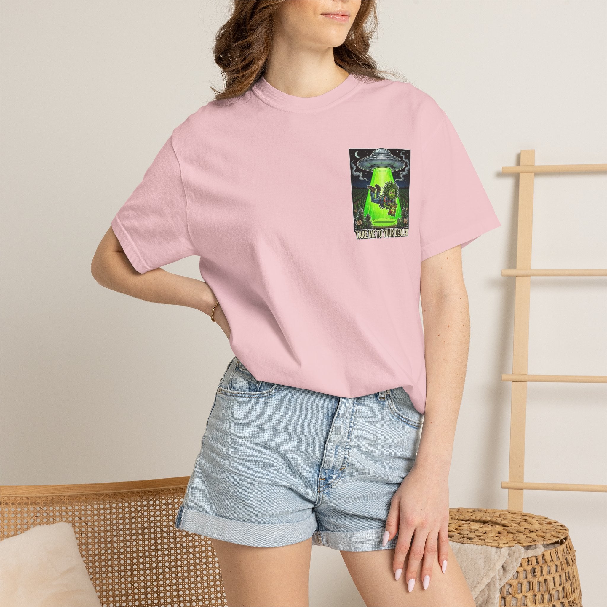 Take Me To Your Dealer - Retro Sci-Fi Cannabis Graphic Tee