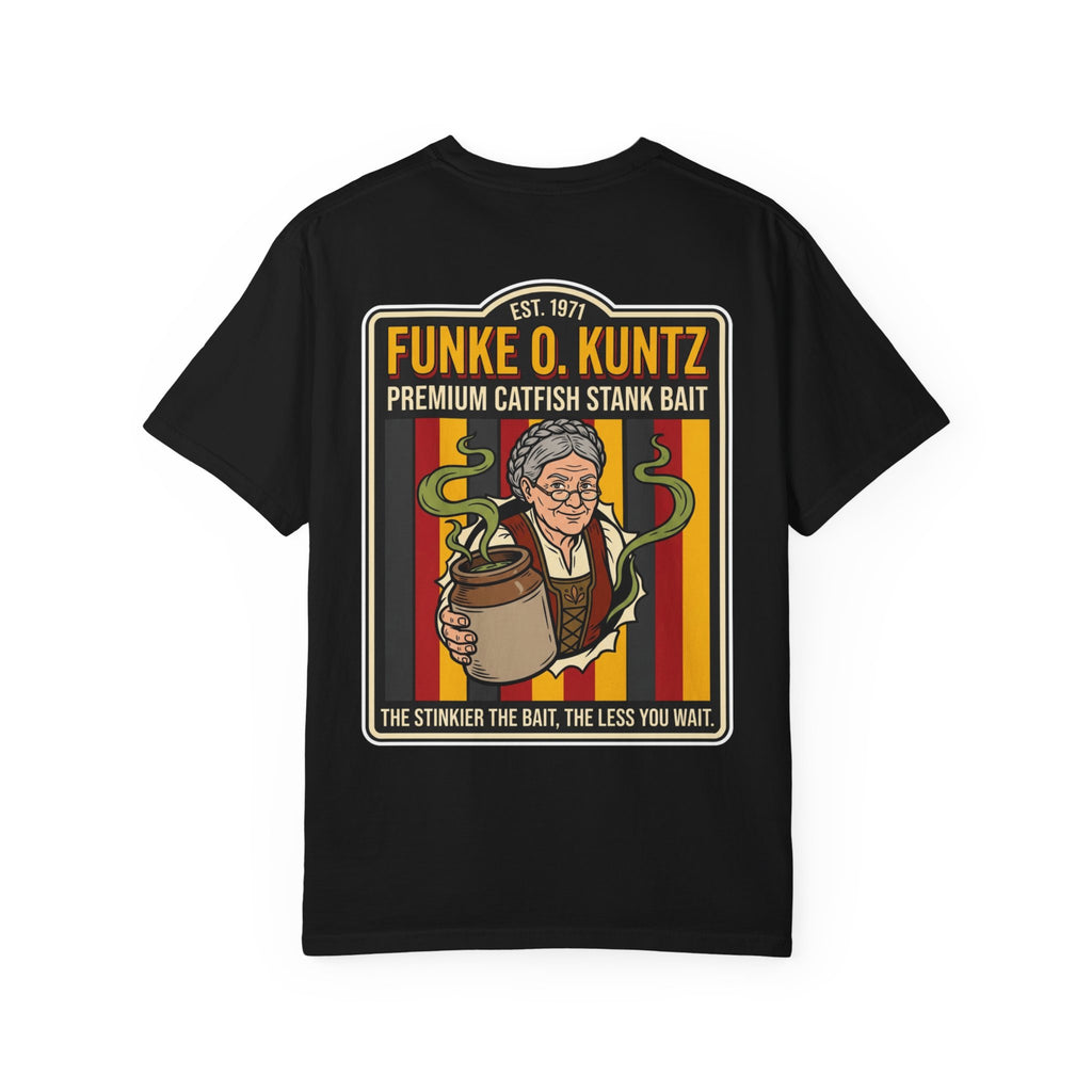 Funny Funke O Kuntz Catfish Stank Bait Shirt Sarcastic German Oma 1970s Retro Fishing Gag Tee