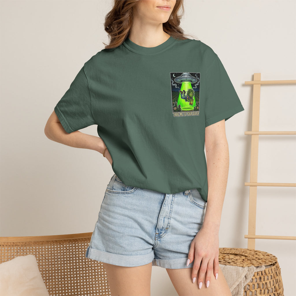 Take Me To Your Dealer - Retro Sci-Fi Cannabis Graphic Tee