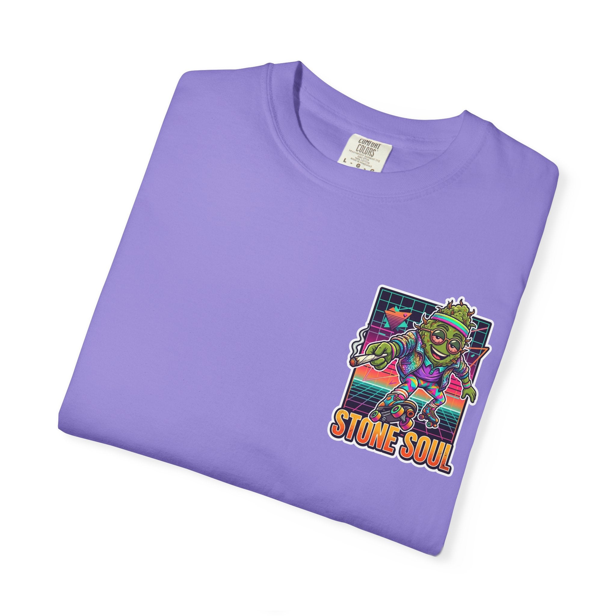 Retro 80s Synthwave Stone Soul Roller Skating Weed Bud Graphic Tee