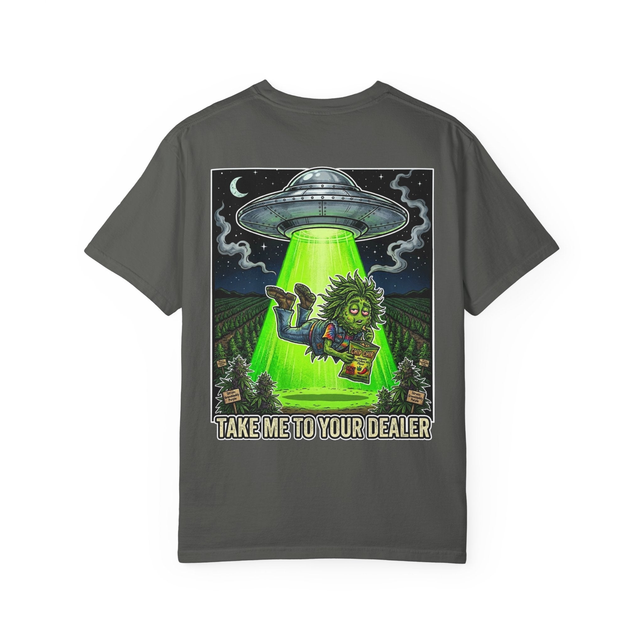 Take Me To Your Dealer - Retro Sci-Fi Cannabis Graphic Tee
