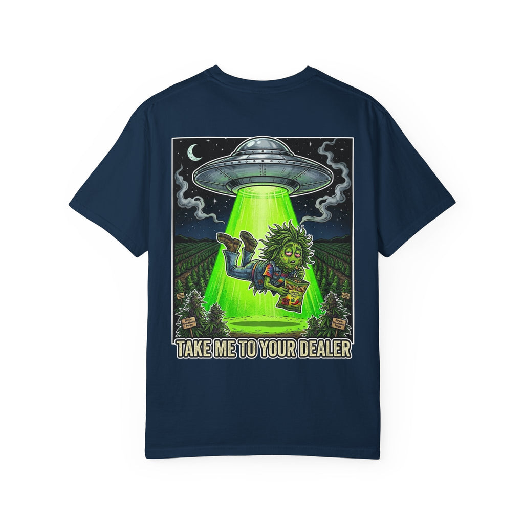 Take Me To Your Dealer - Retro Sci-Fi Cannabis Graphic Tee