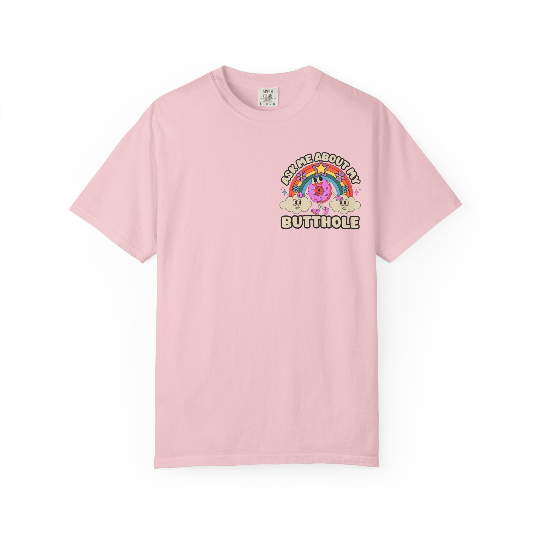 Adult Humor "Ask Me About My Butthole" Double-Sided Retro Tee