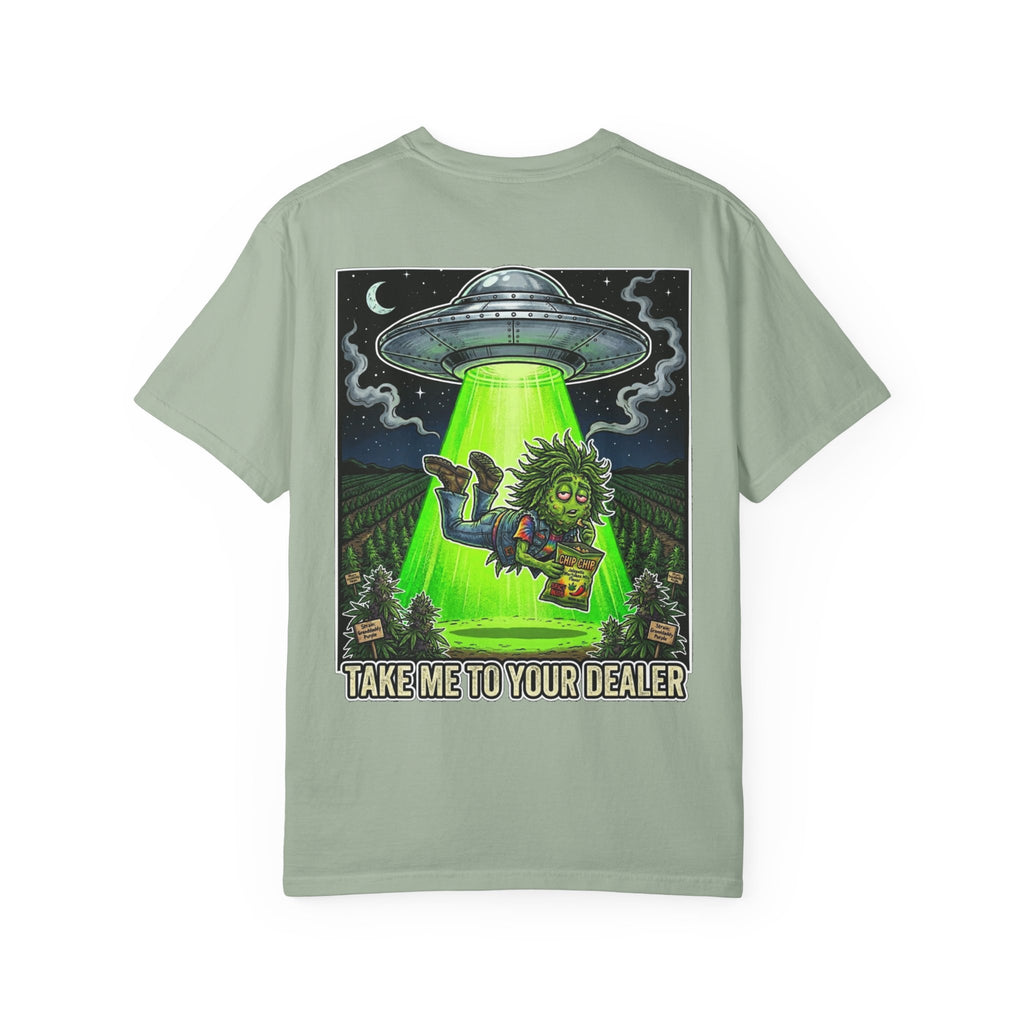 Take Me To Your Dealer - Retro Sci-Fi Cannabis Graphic Tee