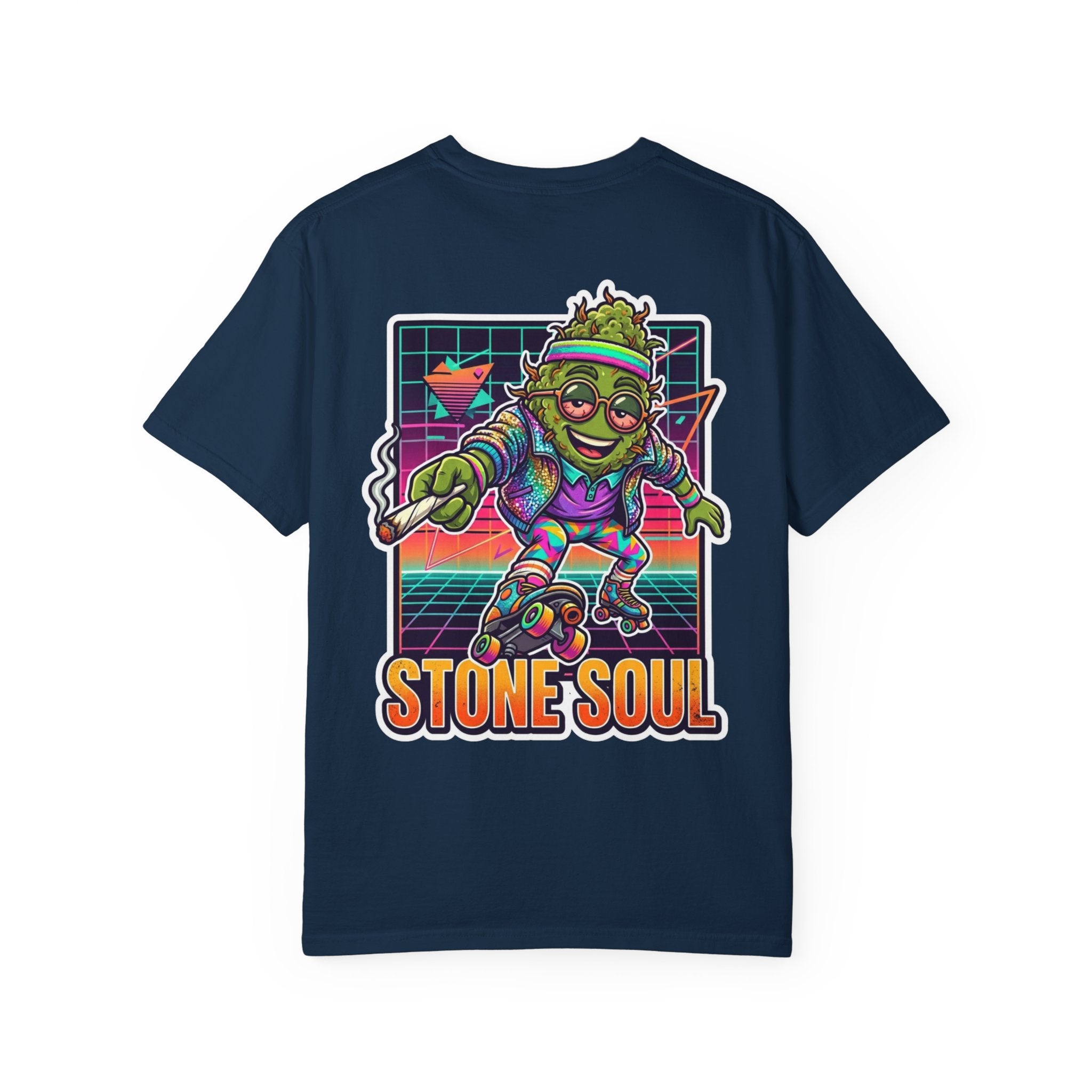 Retro 80s Synthwave Stone Soul Roller Skating Weed Bud Graphic Tee