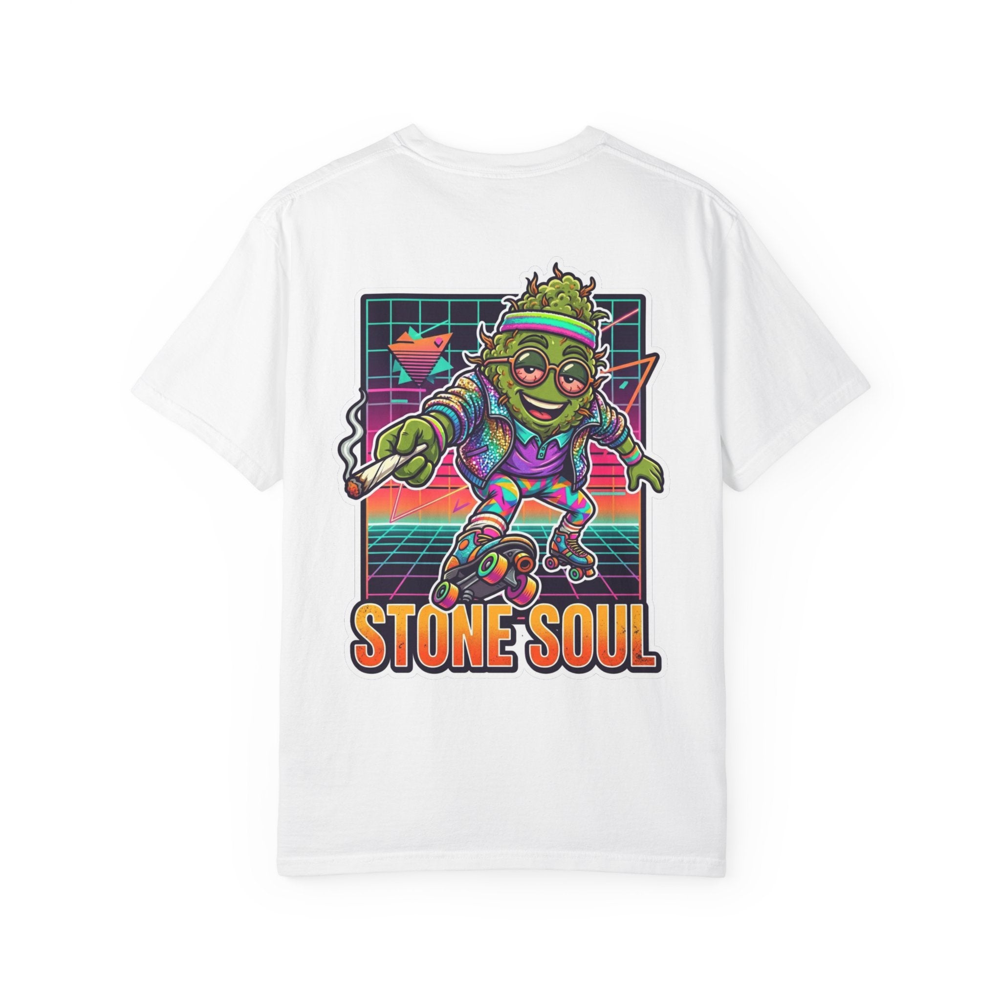 Retro 80s Synthwave Stone Soul Roller Skating Weed Bud Graphic Tee