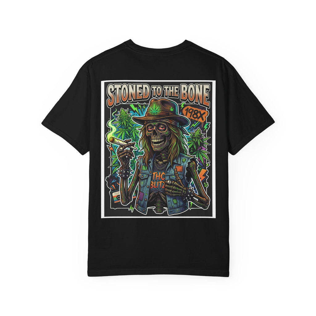 Stoned to the Bone Retro 1980s Metal Skeleton Graphic Tee