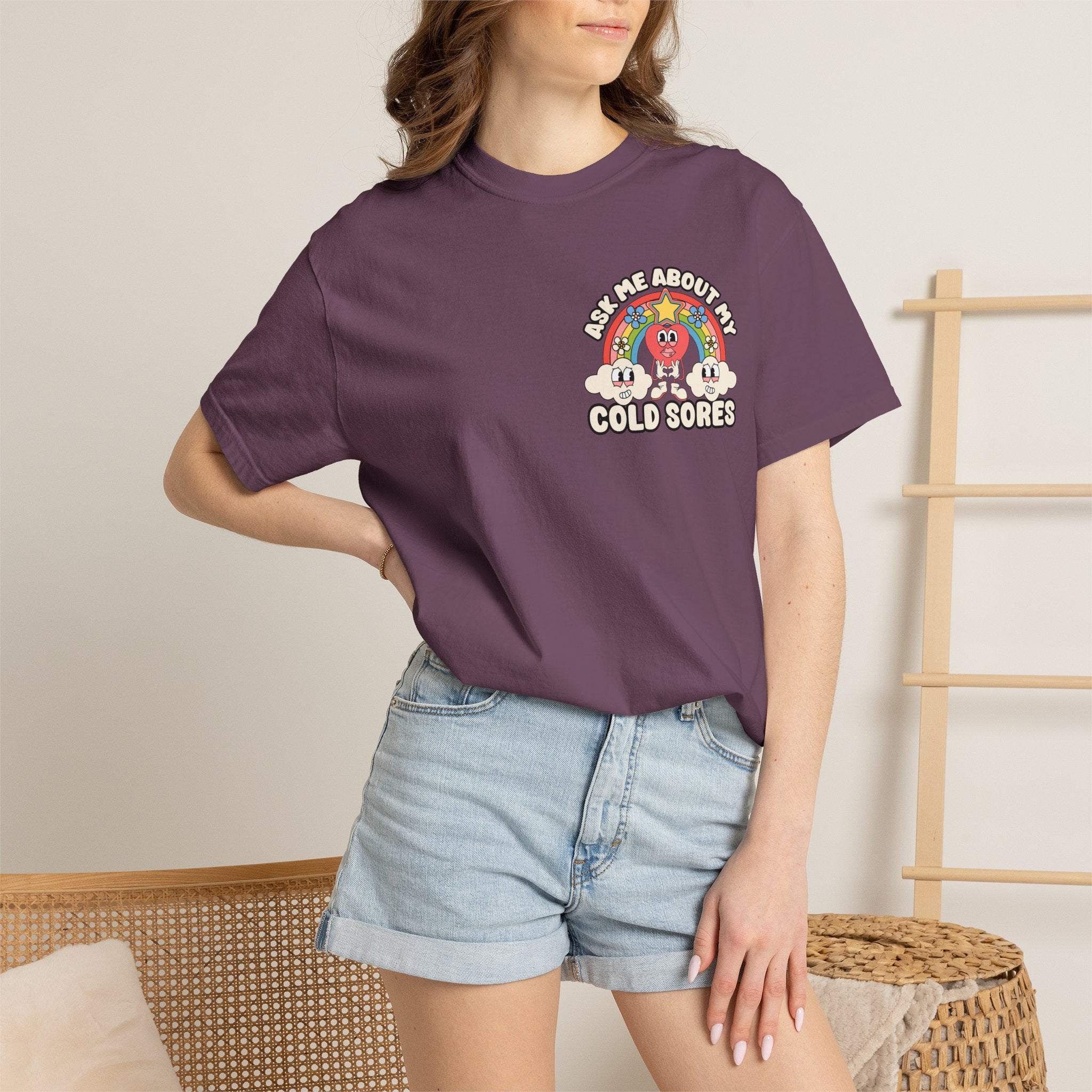 Adult Humor "Ask Me About My Cold Sores" Double-Sided Retro Tee