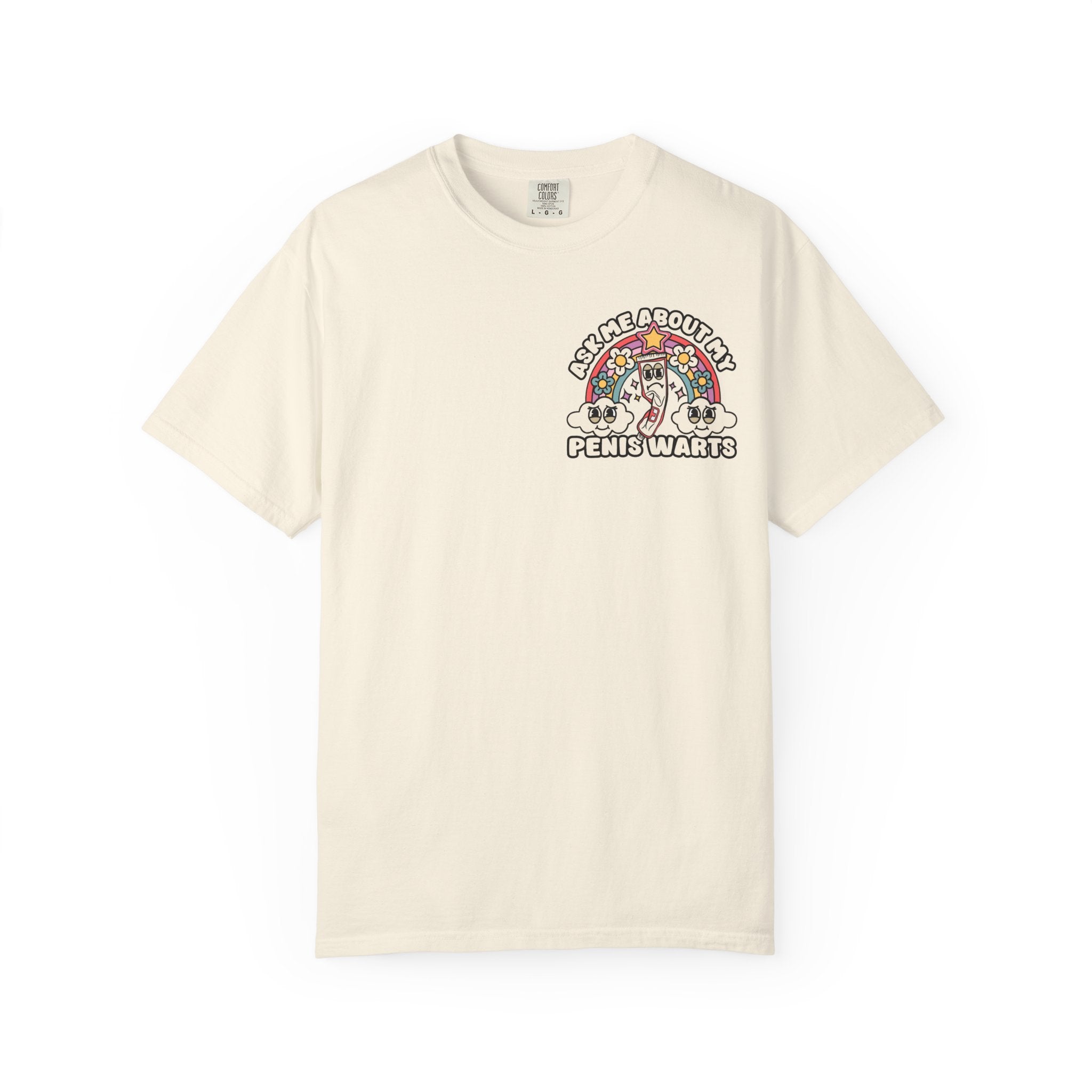 Adult Humor "Ask Me About My Penis Warts" Double-Sided Retro Tee
