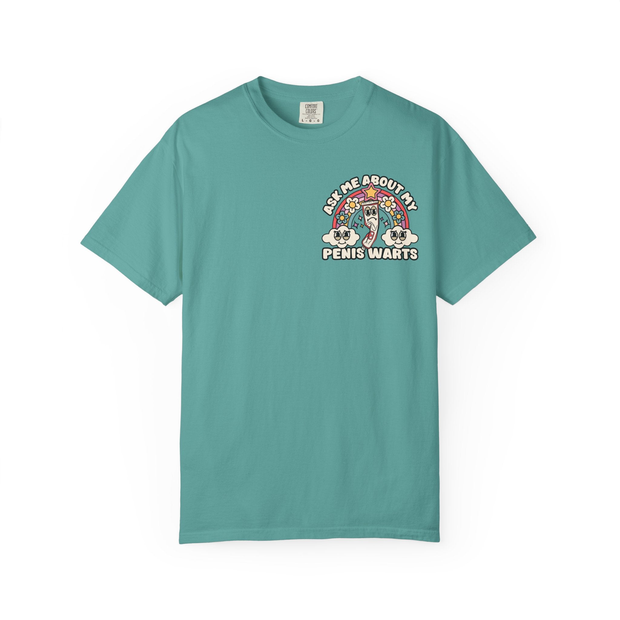 Adult Humor "Ask Me About My Penis Warts" Double-Sided Retro Tee