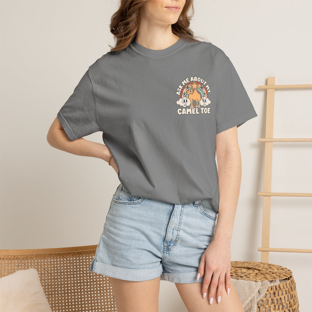 Adult Humor "Ask Me About My Camel Toe" Double-Sided Retro Tee