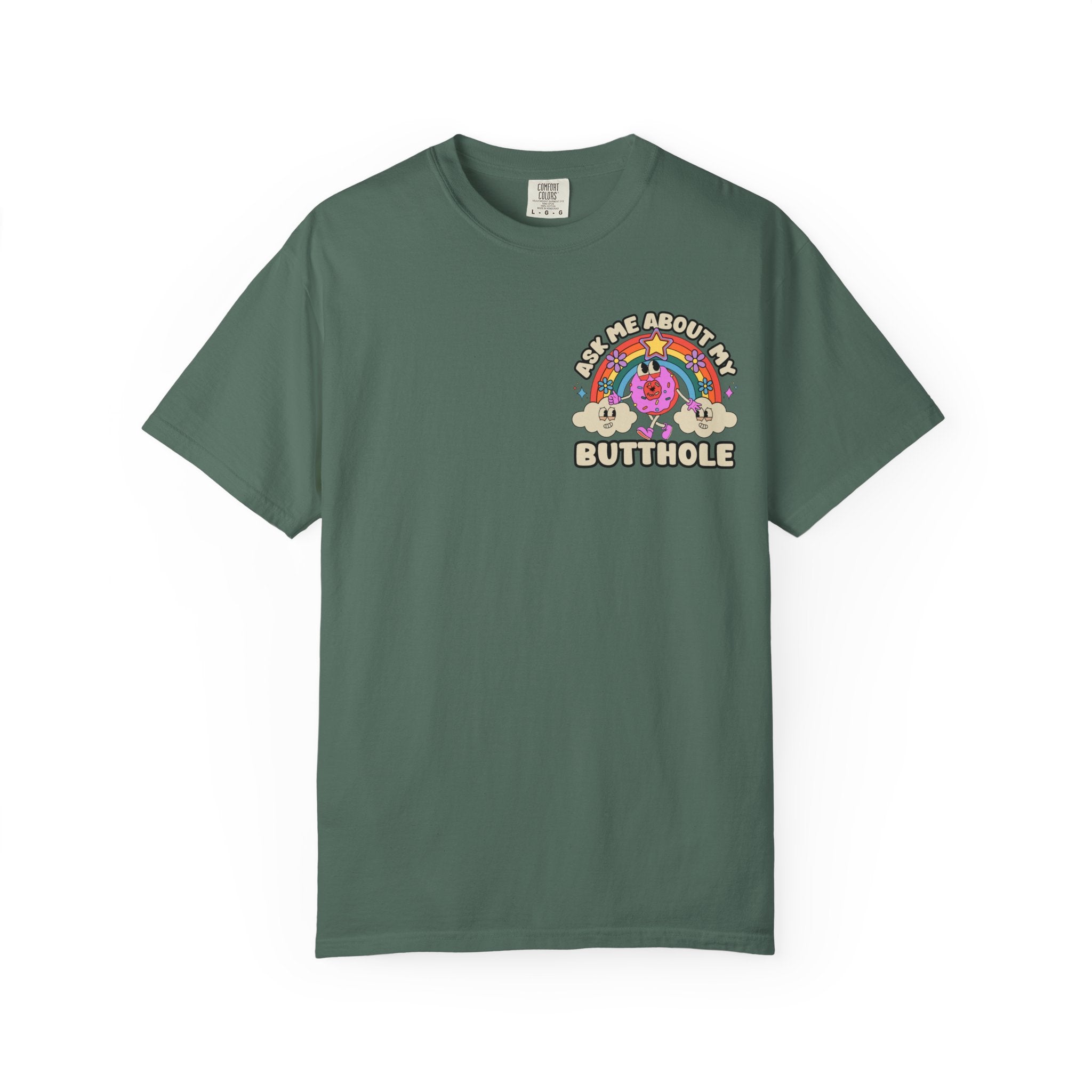 Adult Humor "Ask Me About My Butthole" Double-Sided Retro Tee