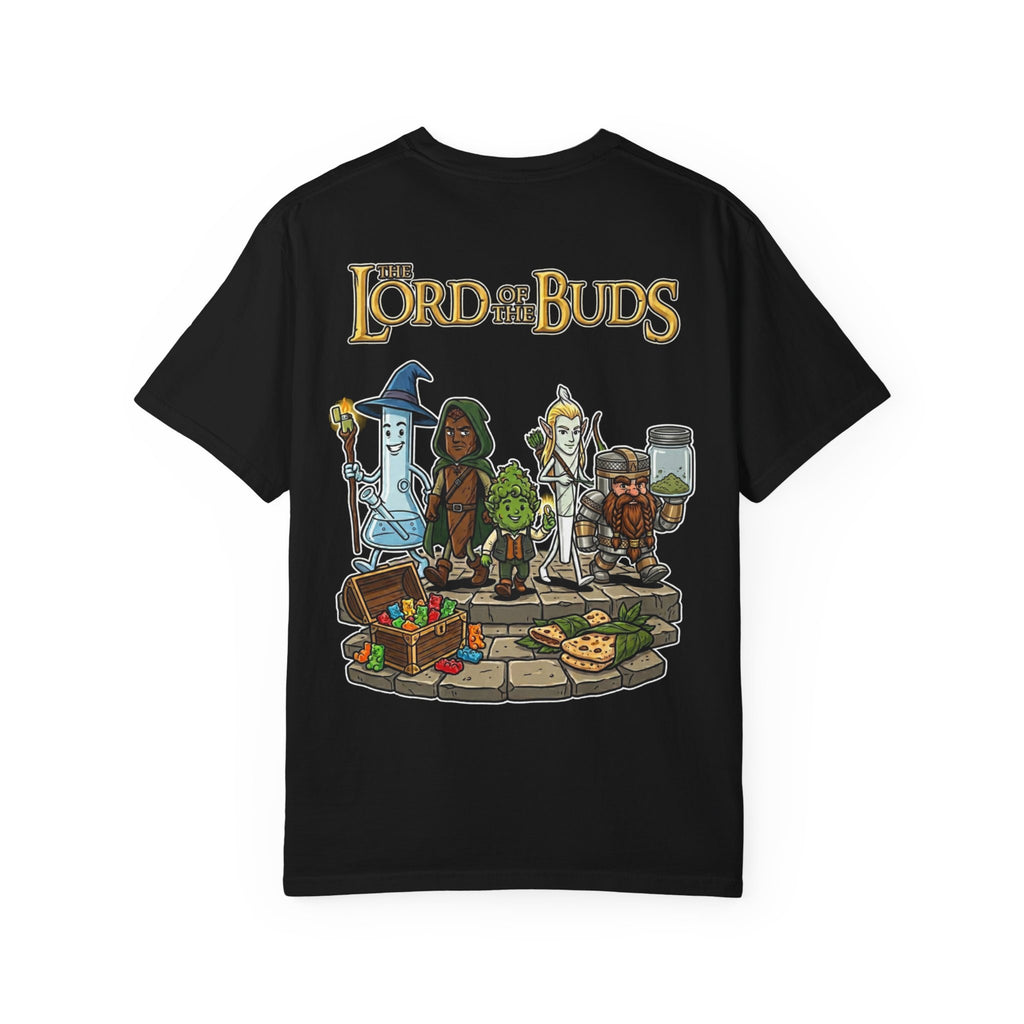 THE LORD OF THE BUDS Funny Fantasy Parody Fellowship Wizard Weed Humor Graphic T-Shirt
