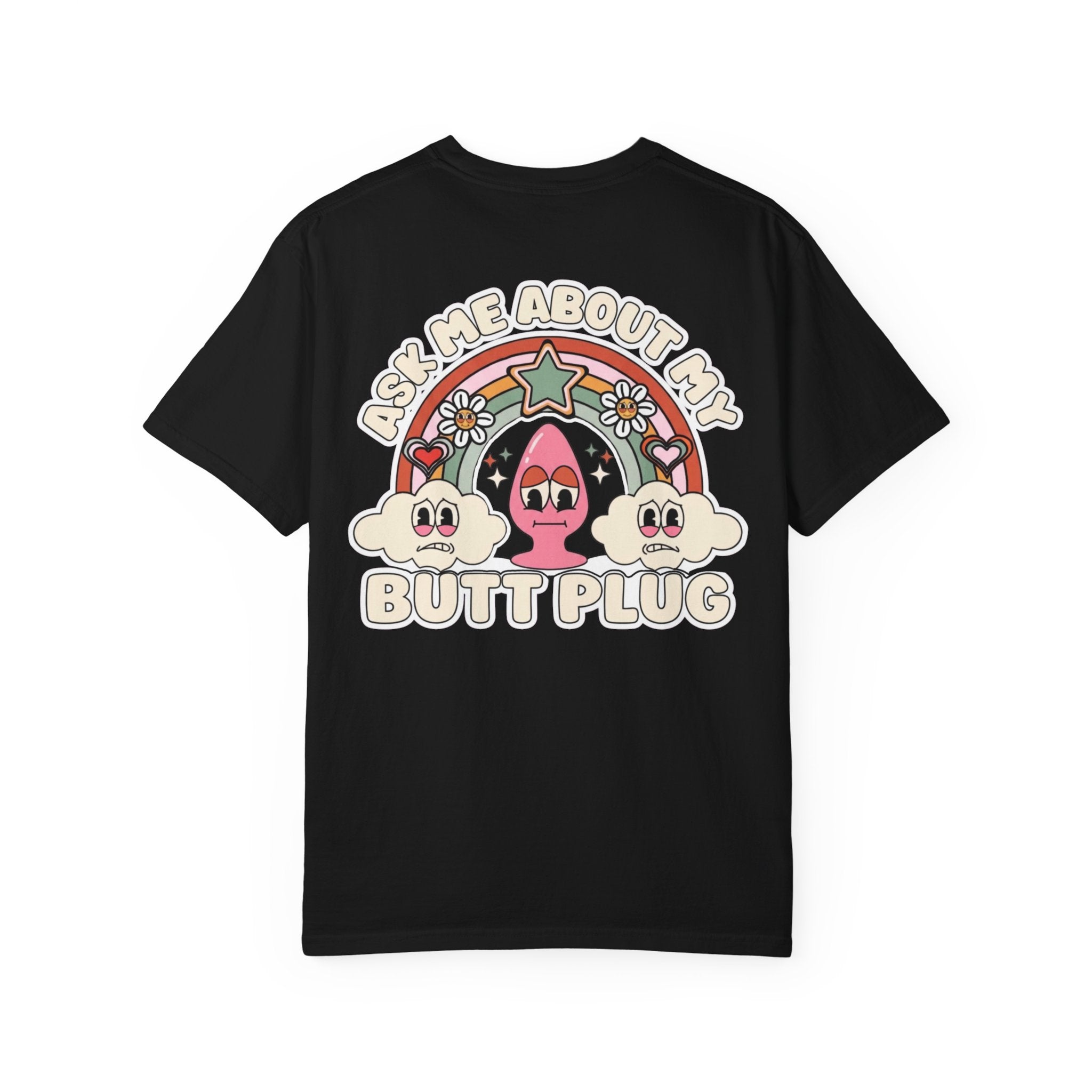 Adult Humor "Ask Me About My Butt Plug" Double-Sided Retro Tee