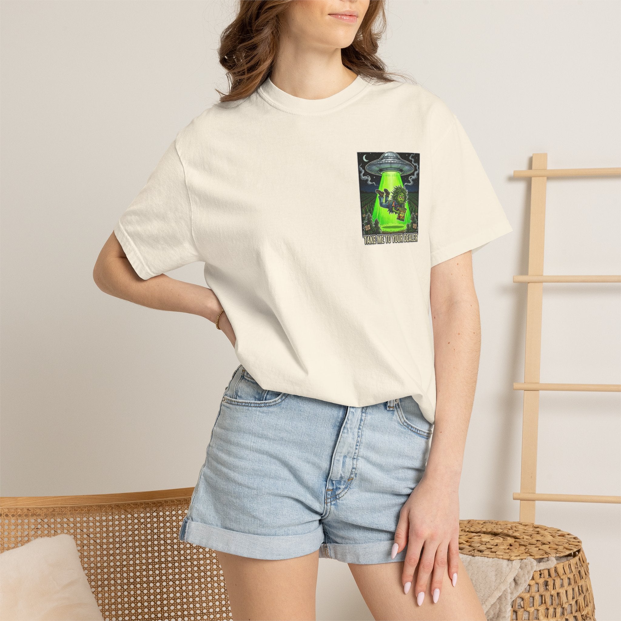 Take Me To Your Dealer - Retro Sci-Fi Cannabis Graphic Tee